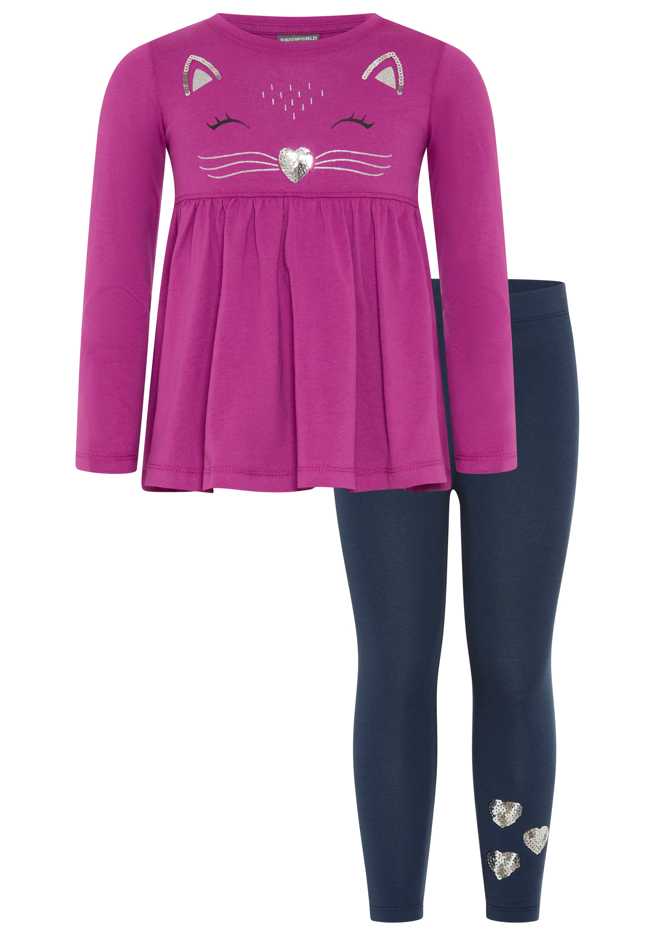 KIDSWORLD Langarmshirt & Leggings »2tlg. Set Shirt + Leggings mit schöner Paillettenapplikation« Set, 2, 2 Süßes Outfit für kleine Mädchen
