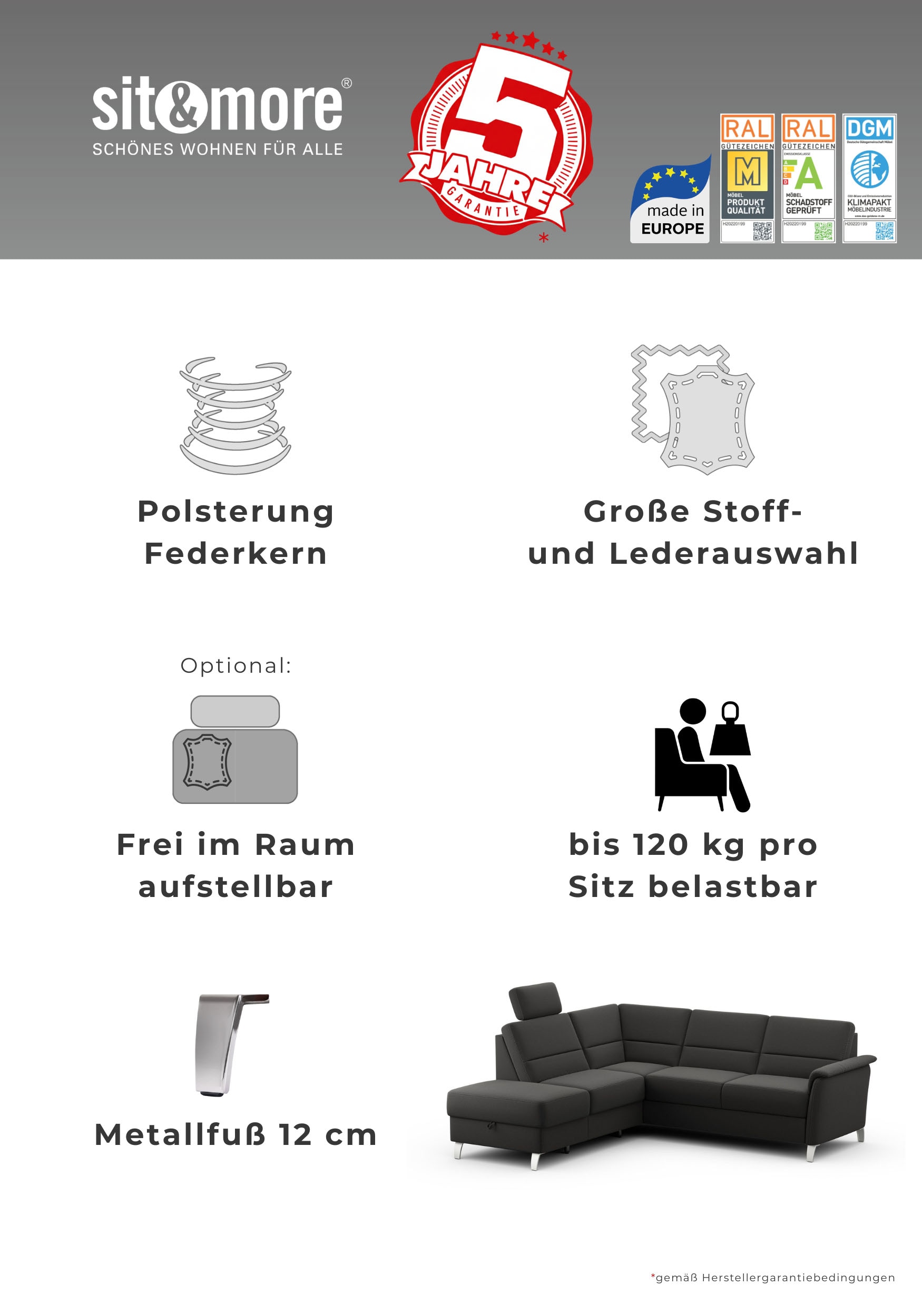 sit&more Kopfstütze »Palmera, B: 50 cm« Set: 2 Stück, passend zur Serie
