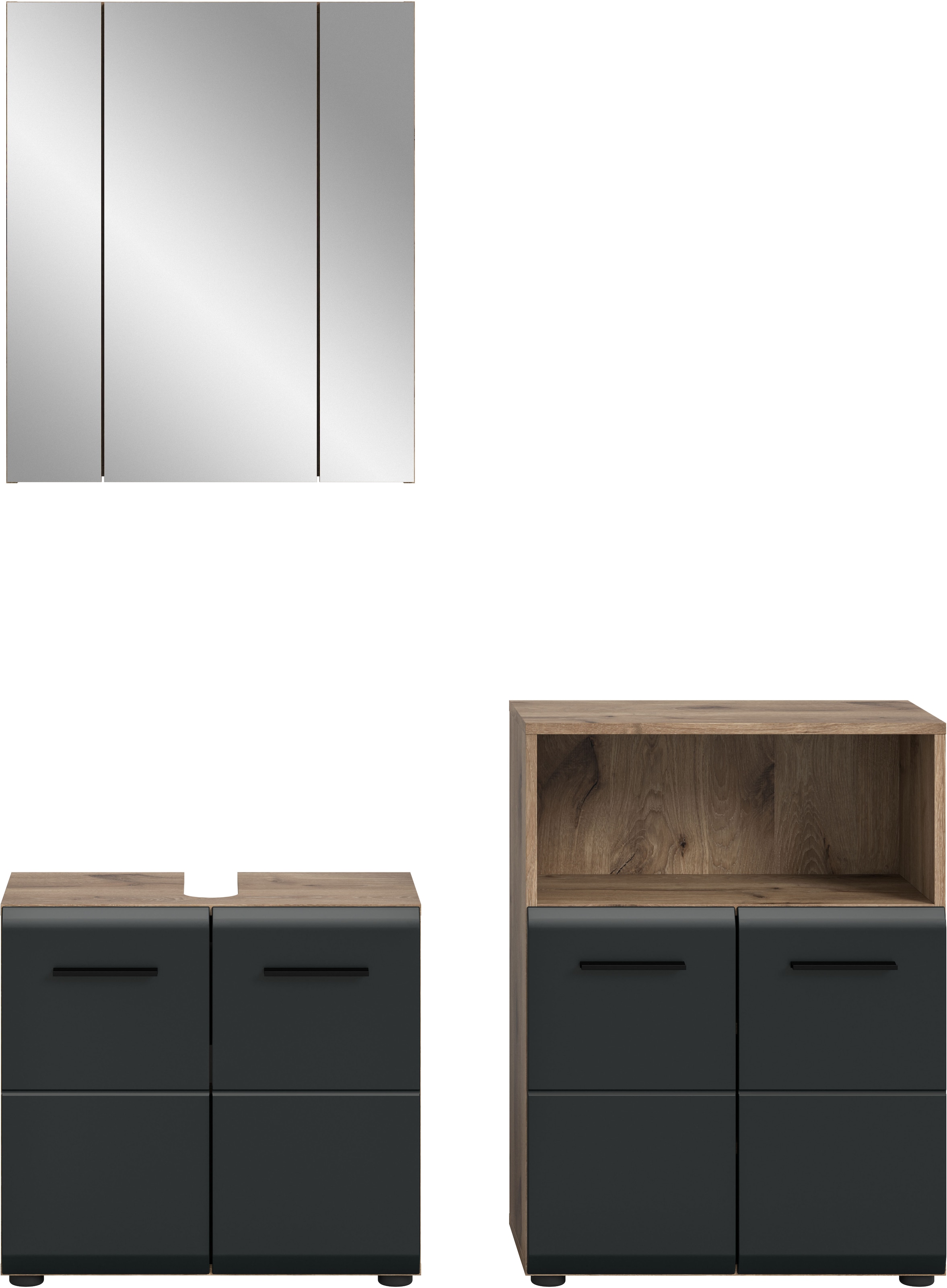 welltime Badmöbel-Set »FLORENZ,  3-teilige Badkombination, hochwertige MDF-Front« Set, best. aus: Waschbeckenunterschrank, Spiegelschrank, Midischrank breit, 3 Stk. tlg.