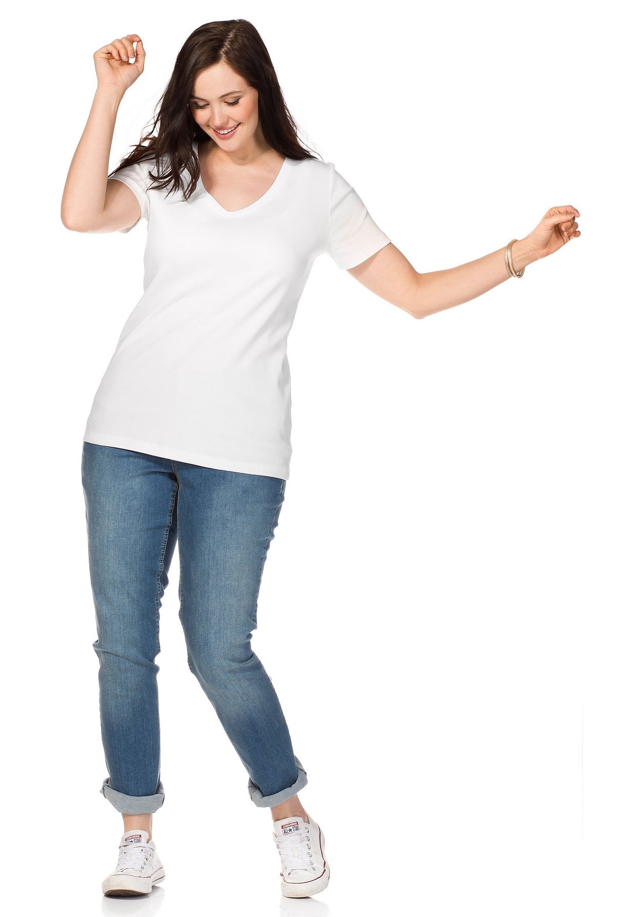 Sheego T-Shirt »T-Shirt mit V-Ausschnitt«, mit V-Ausschnitt