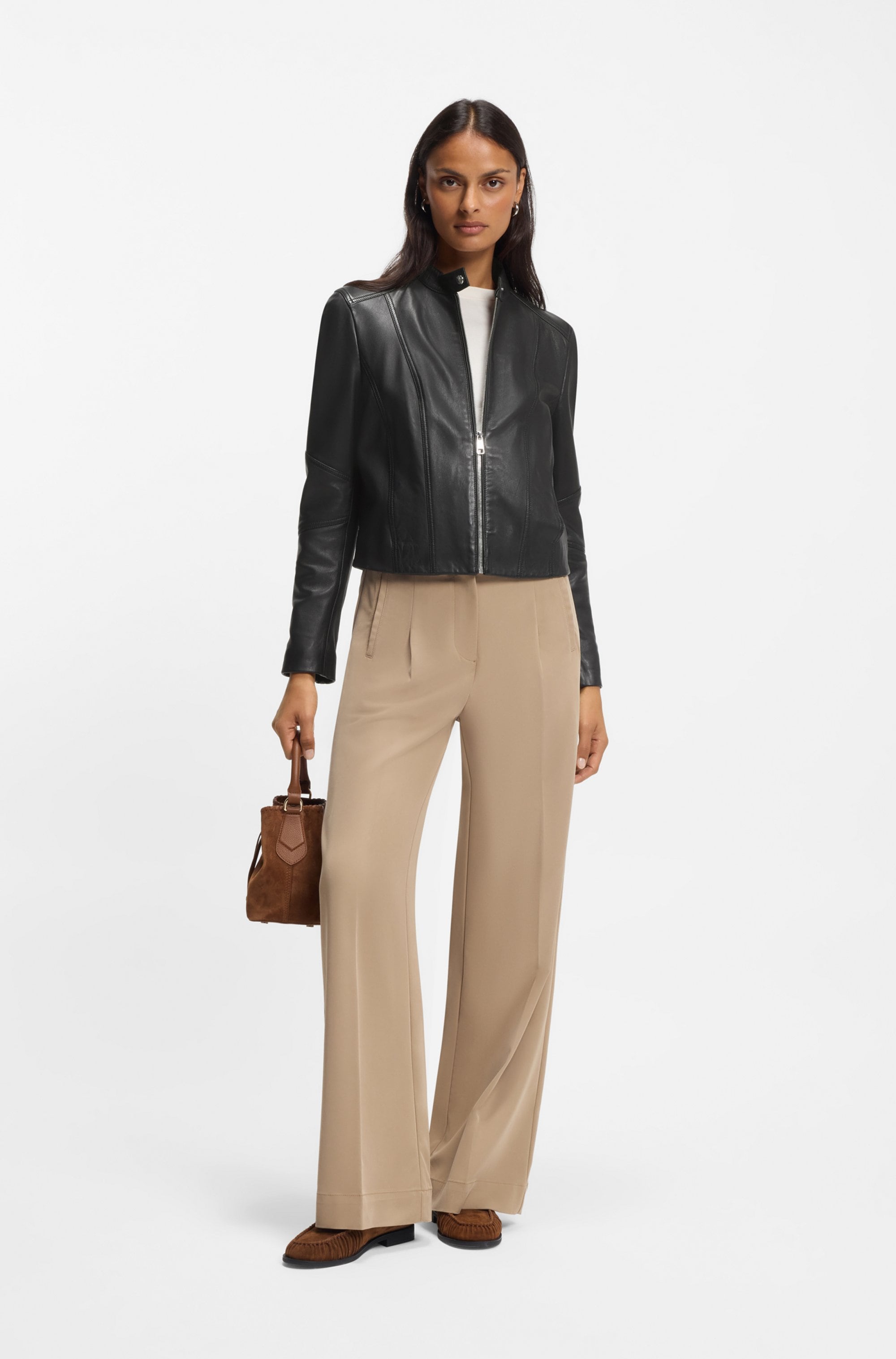 BOSS ORANGE Lederjacke »Saleste Premium Damenmode« aus fein genarbtem Leder