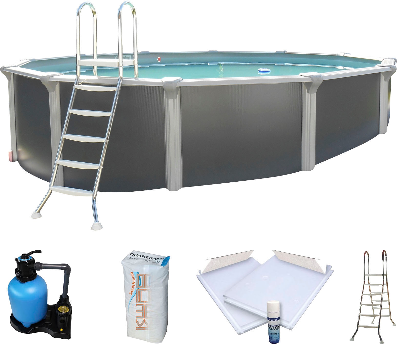 KWAD Rundpool »»Supreme« Design all in Premium Folie«, (Set, 7 tlg.), ØxH: 360x132cm, inkl. Bodenisolationsset