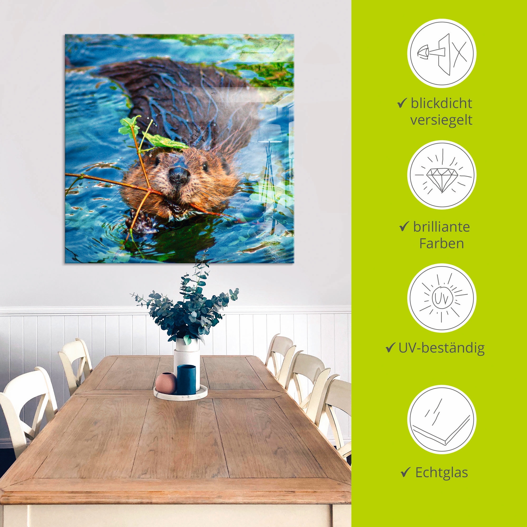 Artland Glasbild »Biber Apport«, Wildtiere, (1 St.), in verschiedenen Größen