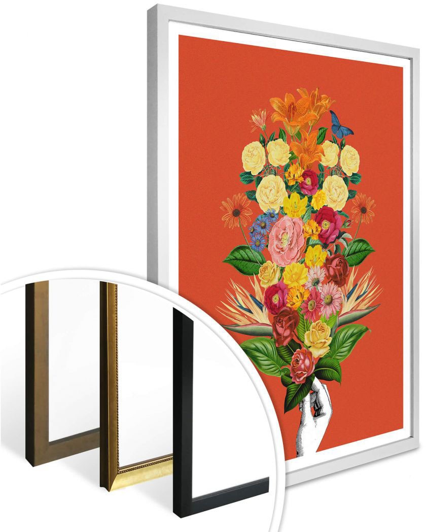 Wall-Art Poster »Botanical Rot Blumenstrauß«, Schriftzug, (1 St.), Poster ohne Bilderrahmen