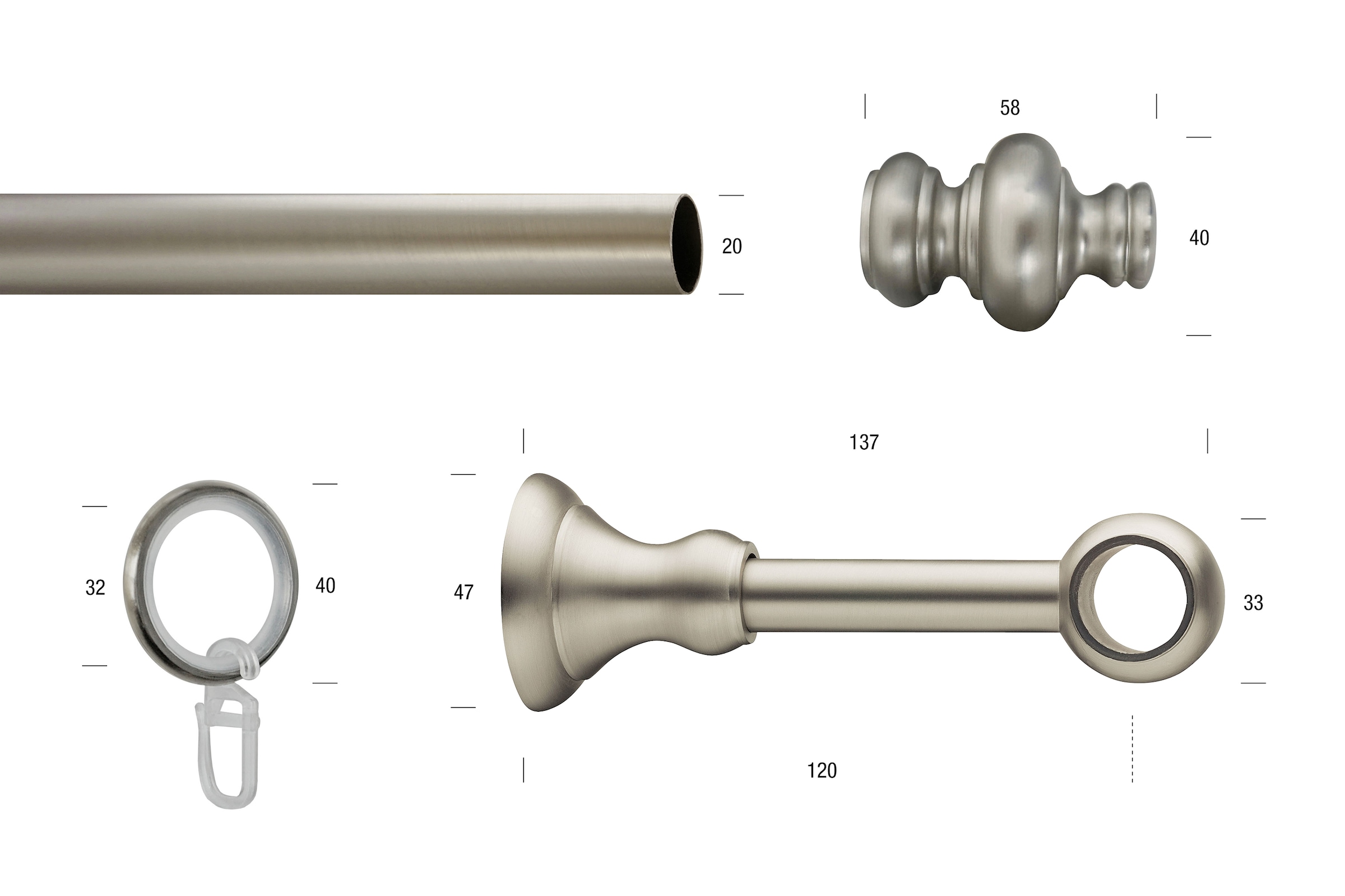 GARESA Gardinenstange »ANDREA« Ø 20 mm 1 läufig-läufig Wunschmaßlänge Vorhanggarnitur, verlängerbar, Endknopf Profil groß, mit Ringen