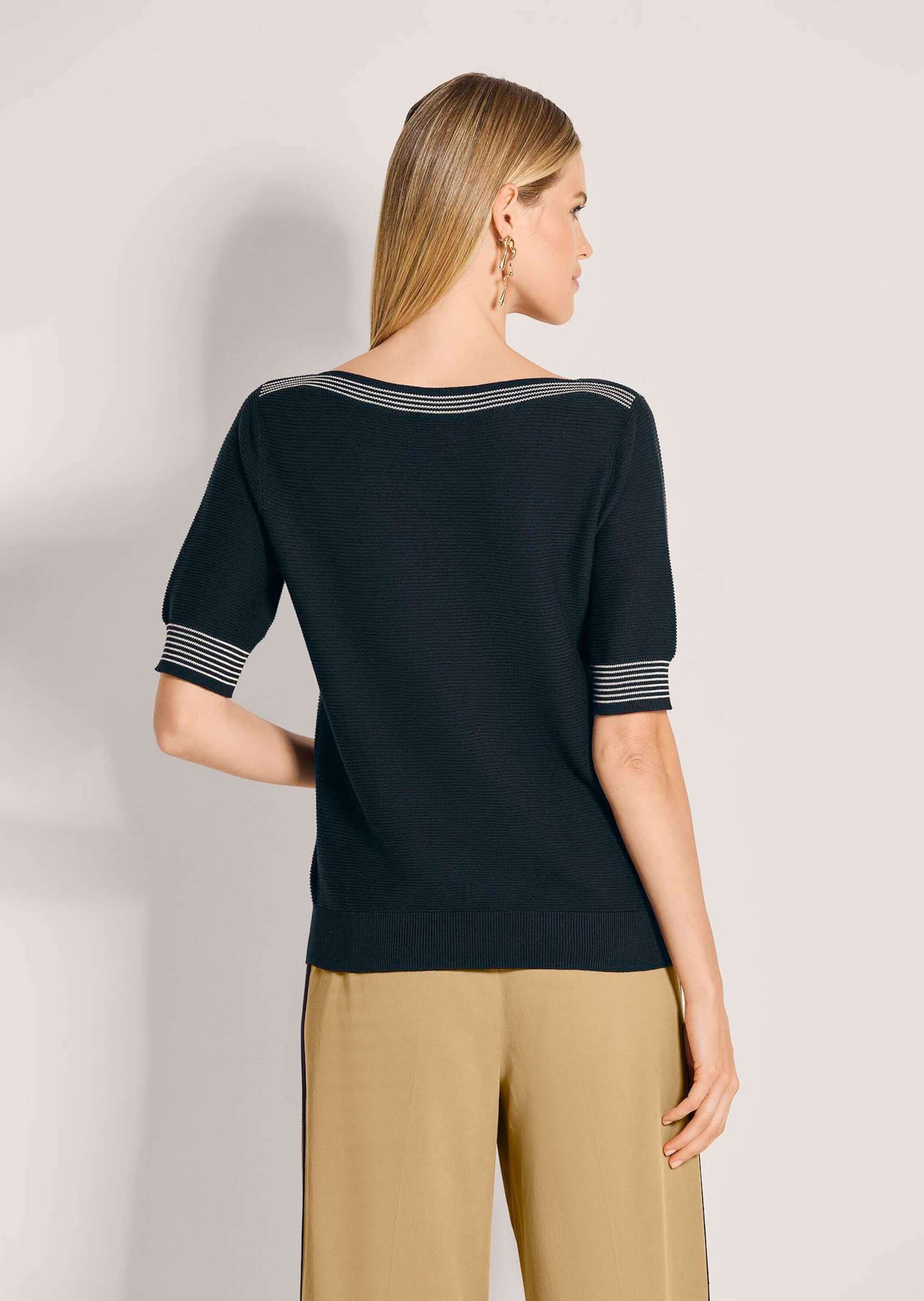 MADELEINE Longpullover »Feinstrickpullover Sommerpullover mit Streifen-Details« Kontrastelemente
