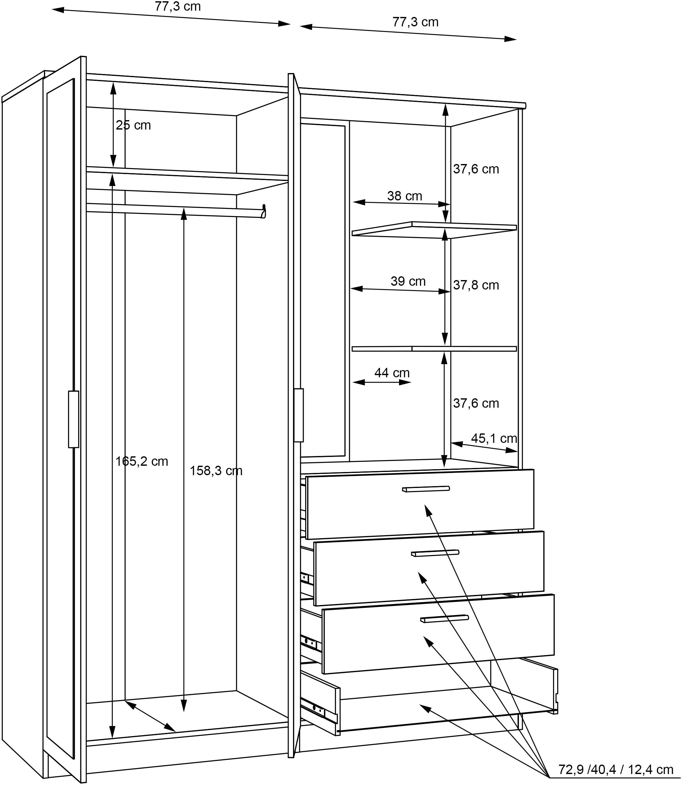 FORTE Kompaktgarderobe B/H/T 159,3/203,4/52,7 cm , Stauraumwunder