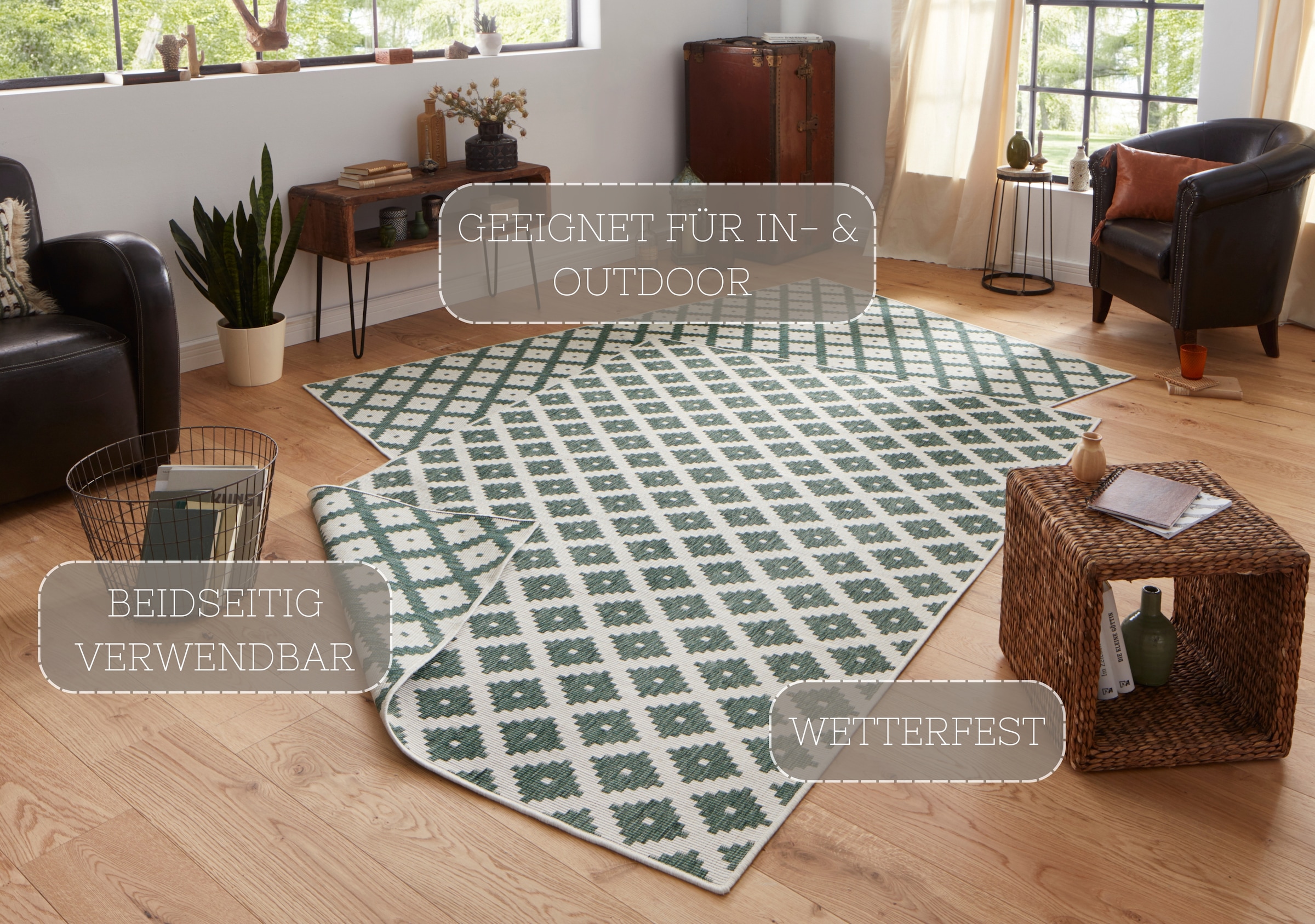 NORTHRUGS Teppich »Nizza Wendeteppich«, rechteckig, 5 mm Höhe, In-& Outdoor, Wetterfest, Balkon, Läufer, Wohnzimmer, Wasserfest