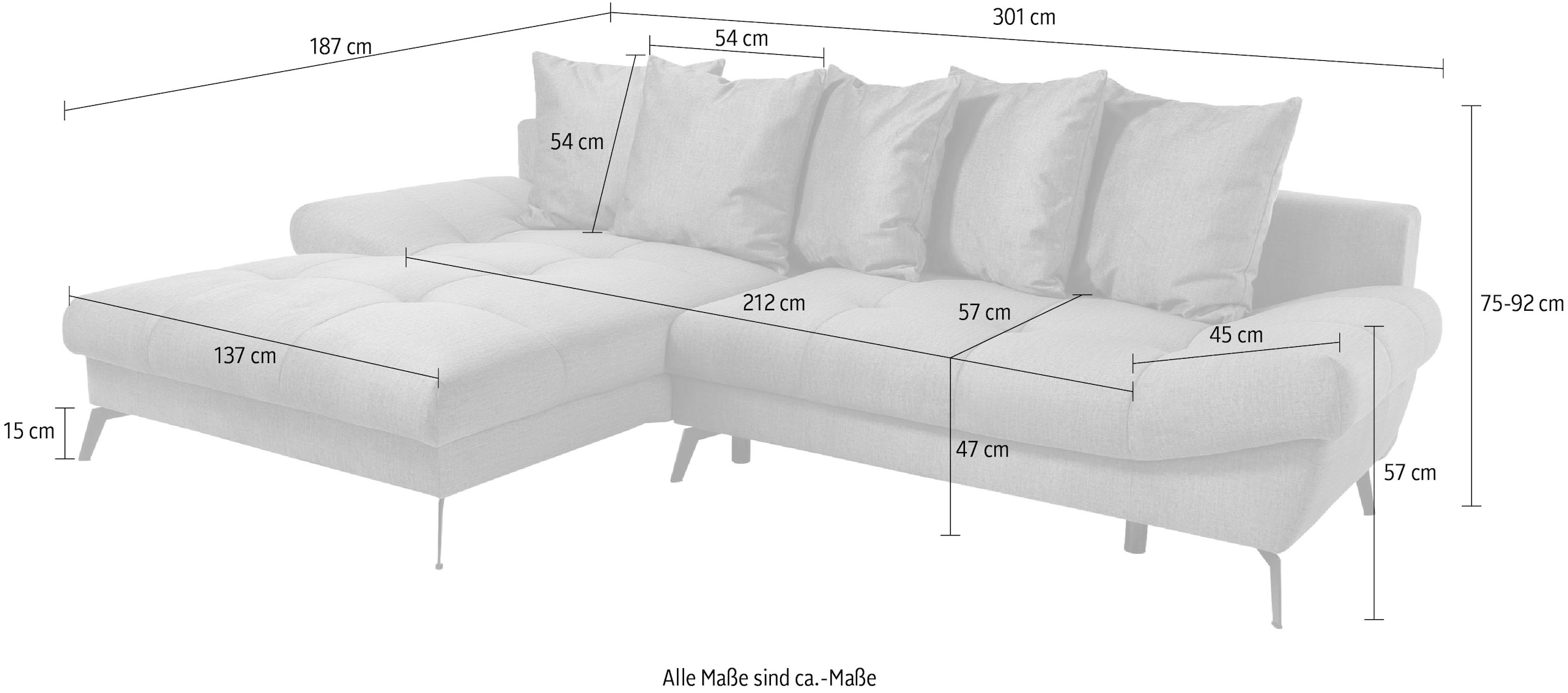 exxpo - sofa fashion Ecksofa »Olmedo, L-Form«, inklusive Bettfunktion, Bettkasten und Rückenkissen