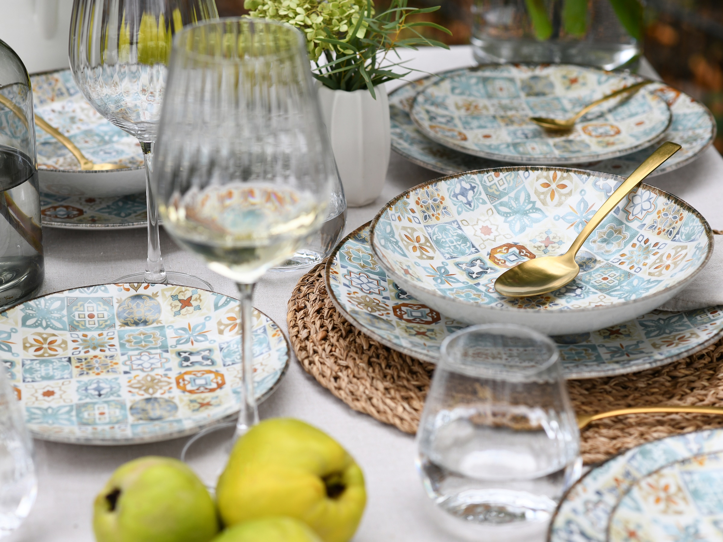 CreaTable Teller-Set »Mosaik, Tellerset 16-tlg.« Edles Tellerset, Vollflächig dekorierte Teller und Farben