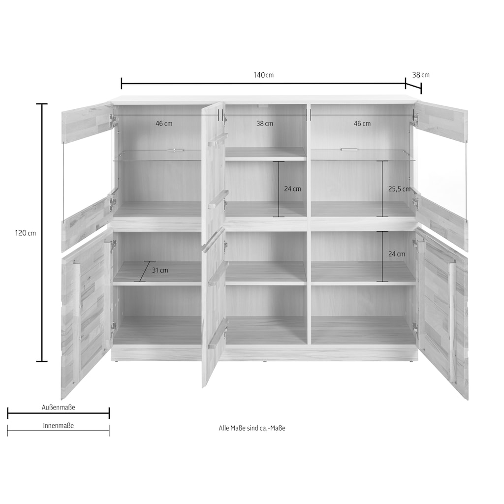 Home affaire Highboard, Breite 140 cm