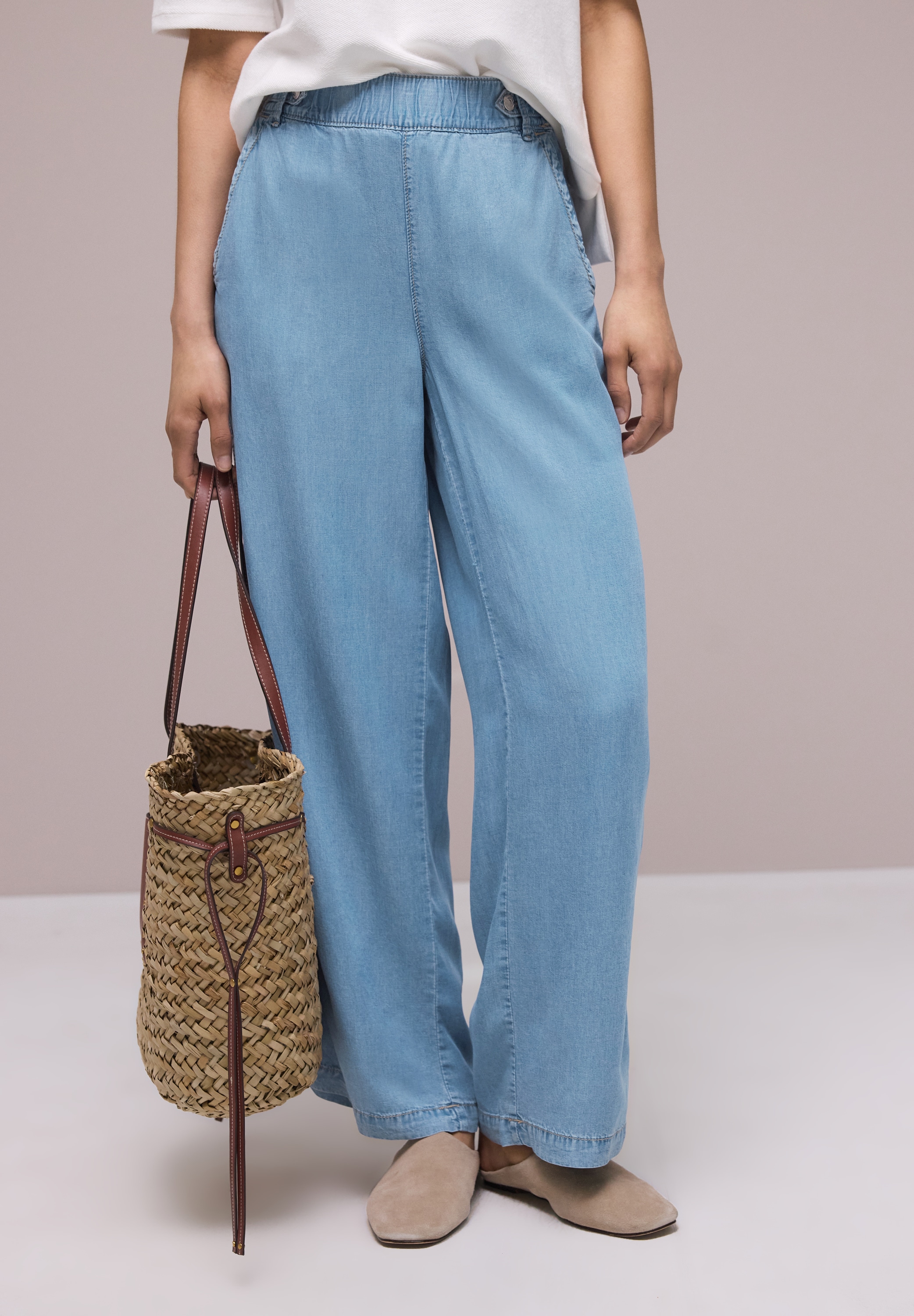 STREET ONE Stoffhose  Weite Sommerhose mit Gummibund und Knopfdetails