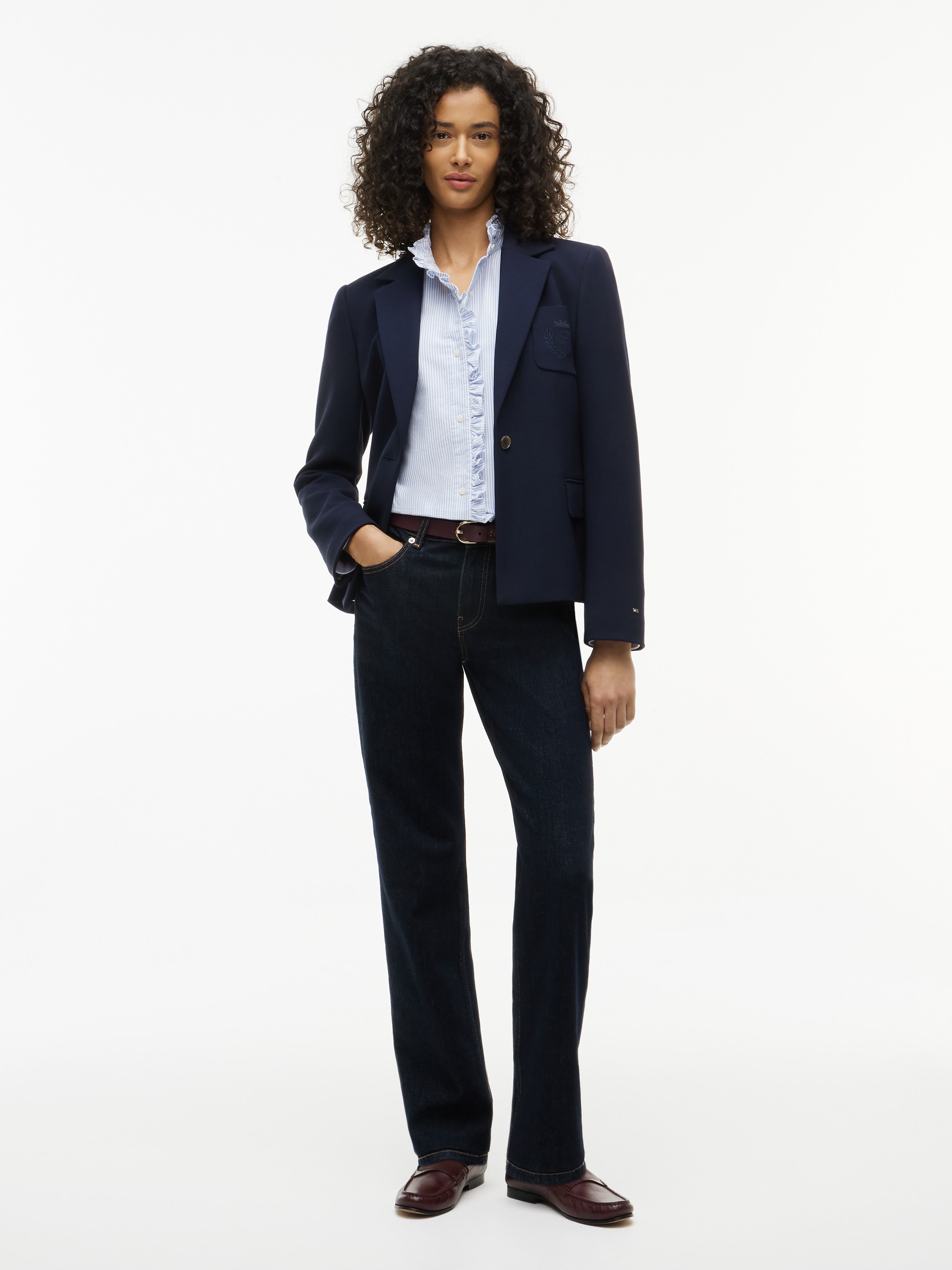 Tommy Hilfiger Langarmbluse »OXFORD RUFFLES RELAXED LS SHIRT« Baumwolle, relaxed fit, mit Rüschen Detail