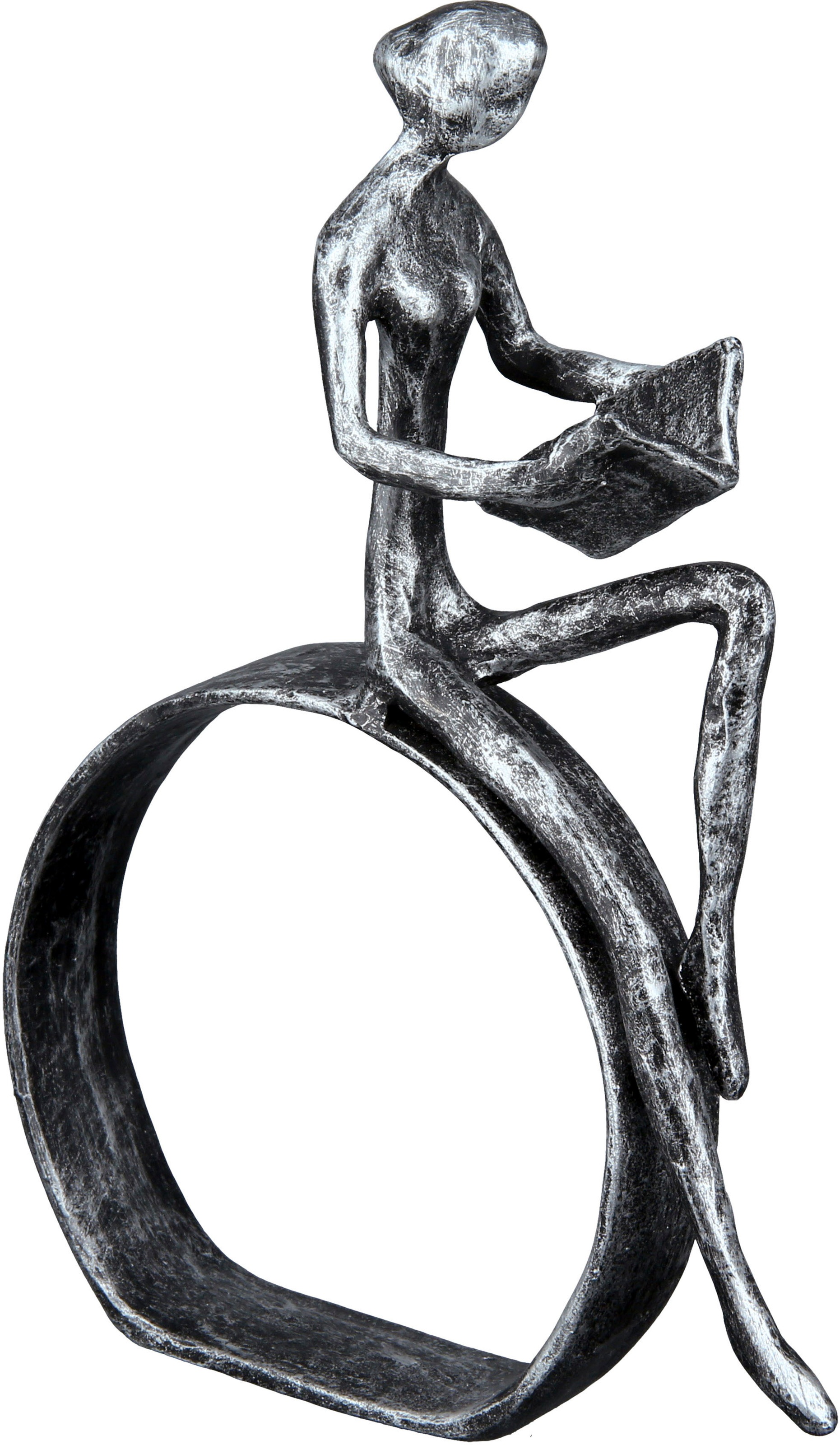 Casablanca by Gilde Dekofigur »Design Skulptur Leserin, silber«, (1 St.), Dekoobjekt, aus Metall, Höhe 19 cm, antikfinish Wohnzimmer