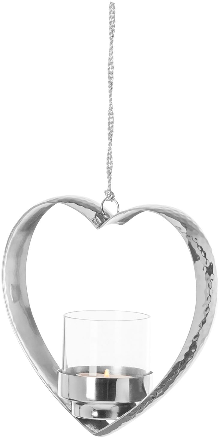 Teelichthalter »DOREA«, (1 St.), Herzform inkl. Glas, zum Aufhängen, Edelstahl
