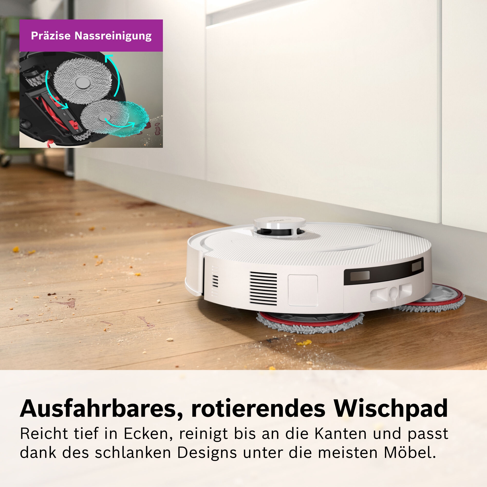 BOSCH 1100000002199 »mit Wischfunktion Spotless 2 BCR2S1B/BCR2S1W, 25.000 Pa Saugkraft« Selbstreinigung, Nass-Trocken-Servicestation, rotierende Pads