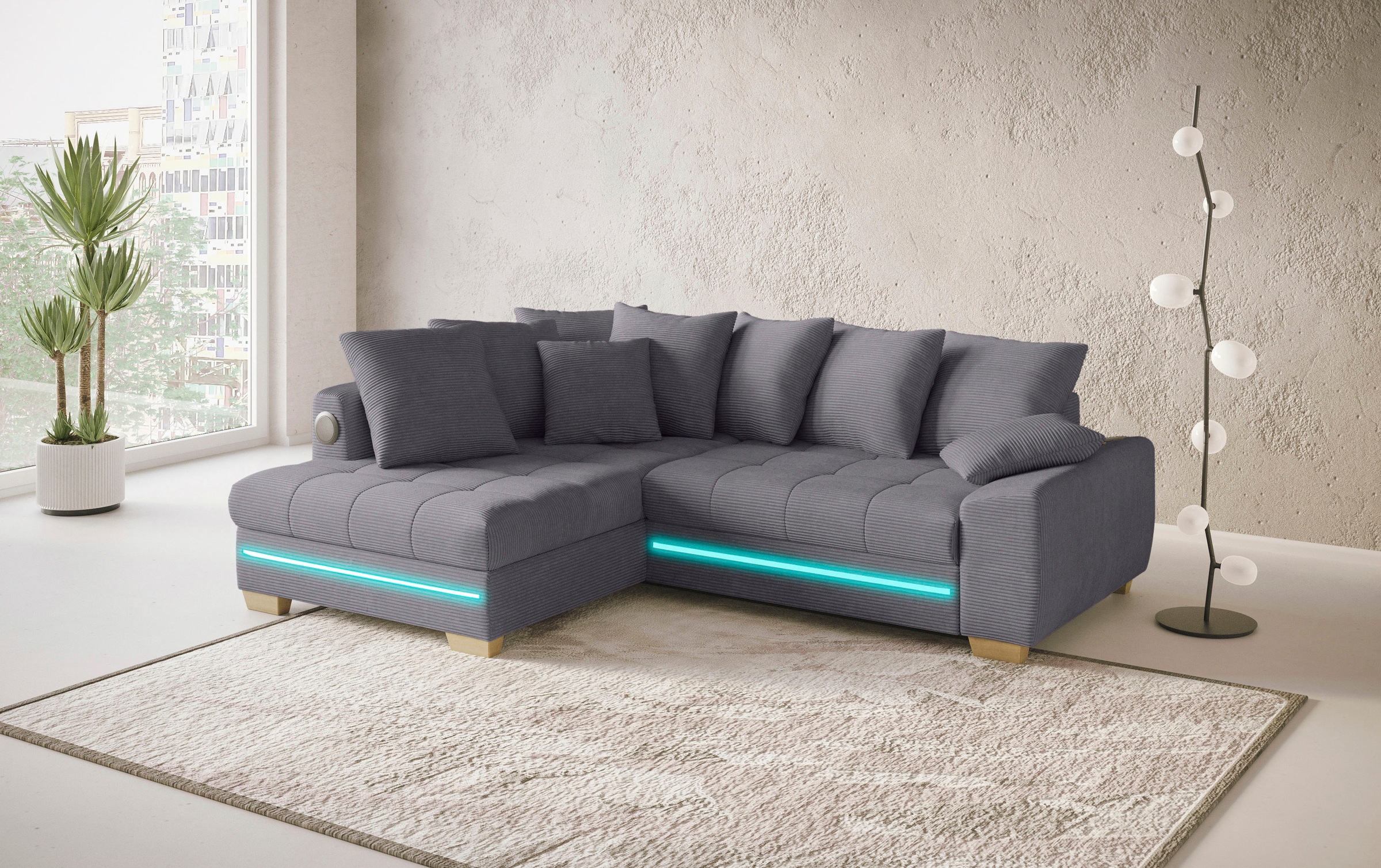 Mr. Couch Ecksofa »Nikita II, L-Form«, RGB-LED, Bluetooth-Soundsystem, wahlweise mit Bett, Bettkasten
