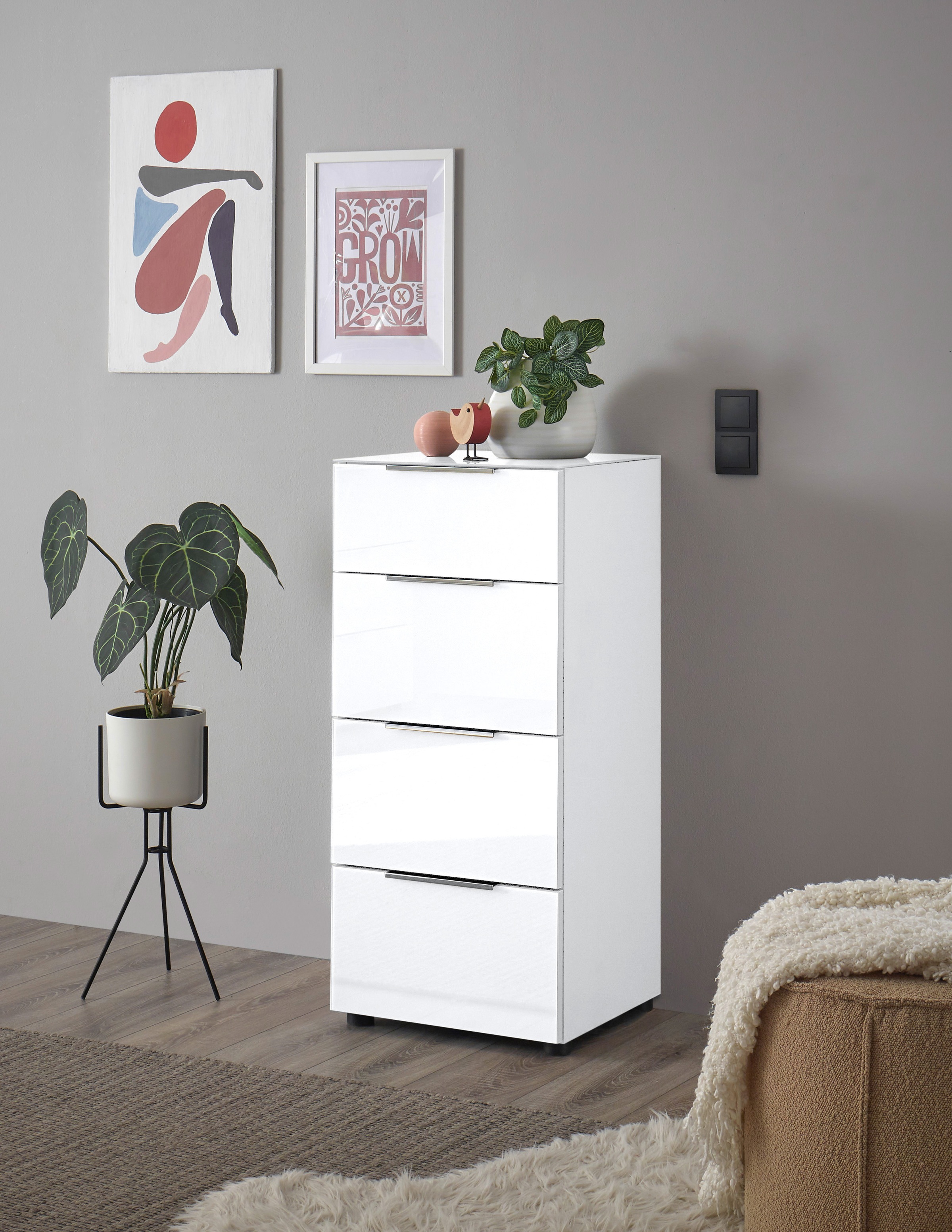 HBZ Kommode »Santorin Mehrzweckschrank mit Schubkästen, BxHxT 45x99x40 cm« 1 Stk. tlg. Mit 4 Schubkästen mit Softclose, Glasfront und Glasoberboden