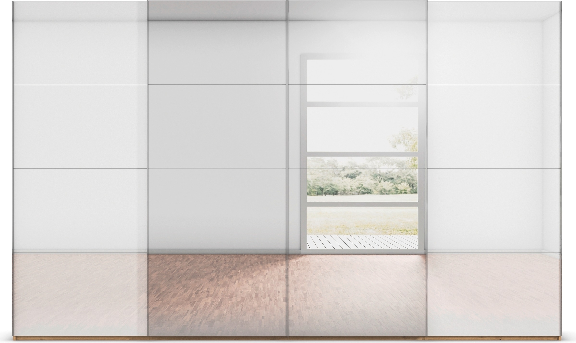 rauch Schwebetürenschrank »Kleiderschrank Schrank Garderobe Schlafzimmerschrank SCALE-FYRA«, edle viergeteilte Türen Spiegel/Glas-Mix viele Farben MADE IN GERMANY