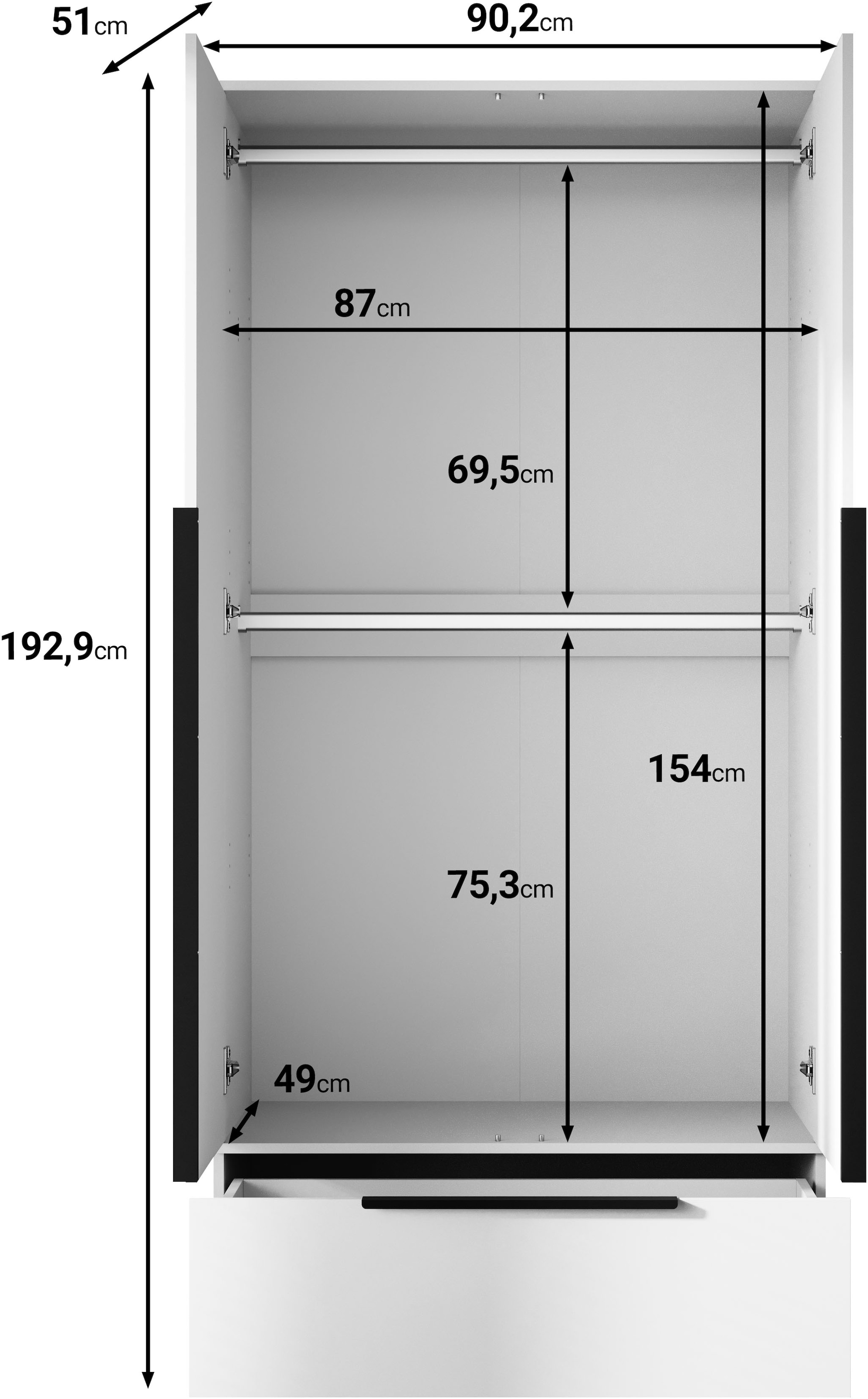 Home affaire Kleiderschrank »Spirit Kleiderschrank mit Schublade und Stauraum« Mit schwarzen Metallgriffen und 2 Kleiderstangen