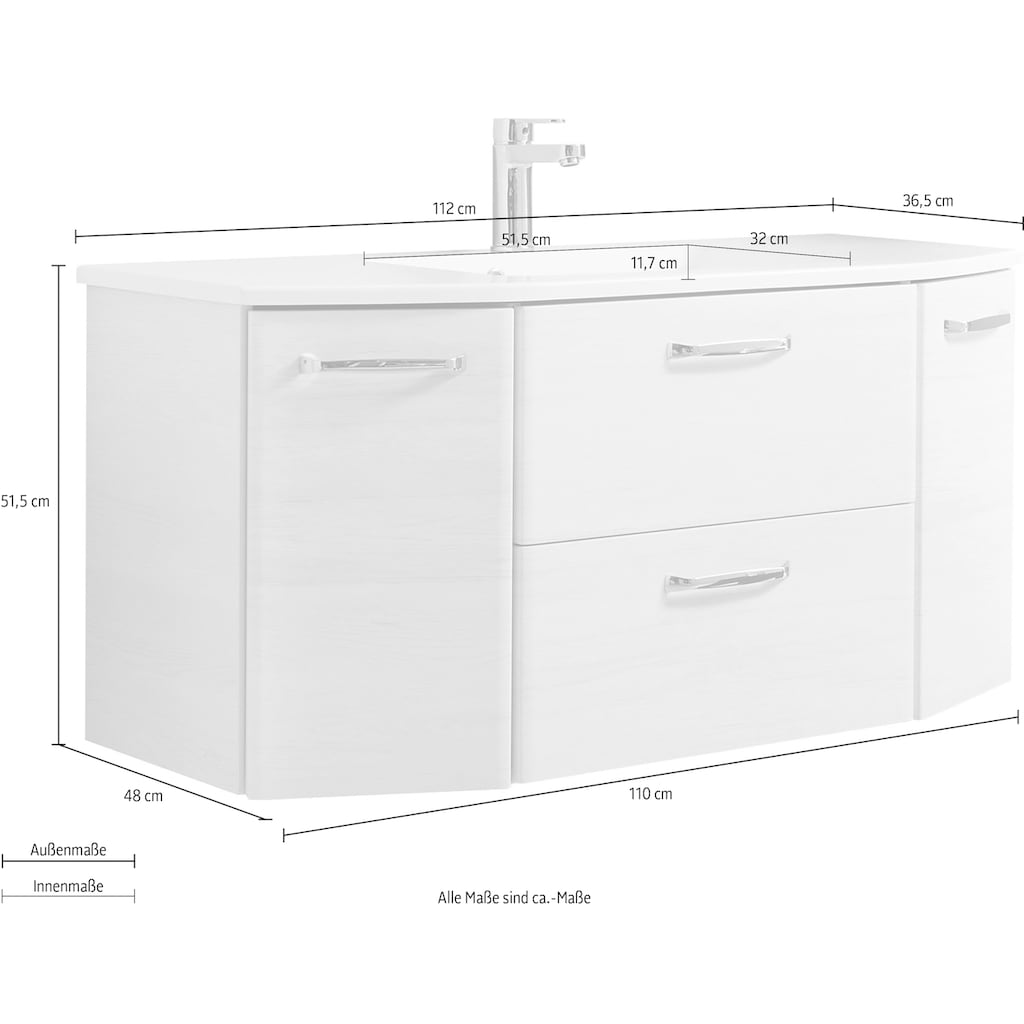 Saphir Waschtisch »Quickset Waschplatz inkl Mineralmarmor-Waschtisch, 112cm breit 2 Türen«