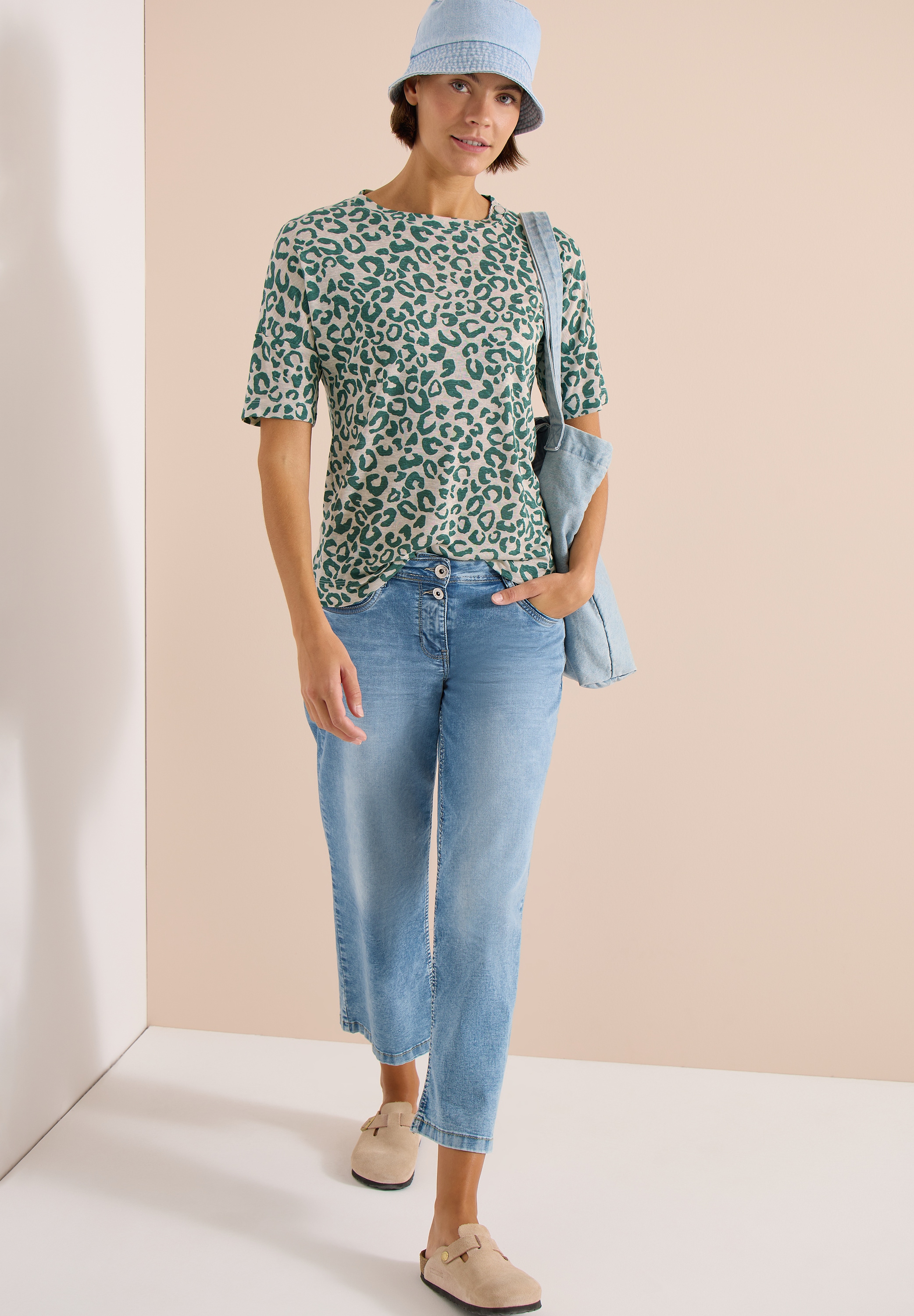 Cecil Kurzarmshirt Sommershirt Shirt mit Knöpfen und Leo-Print