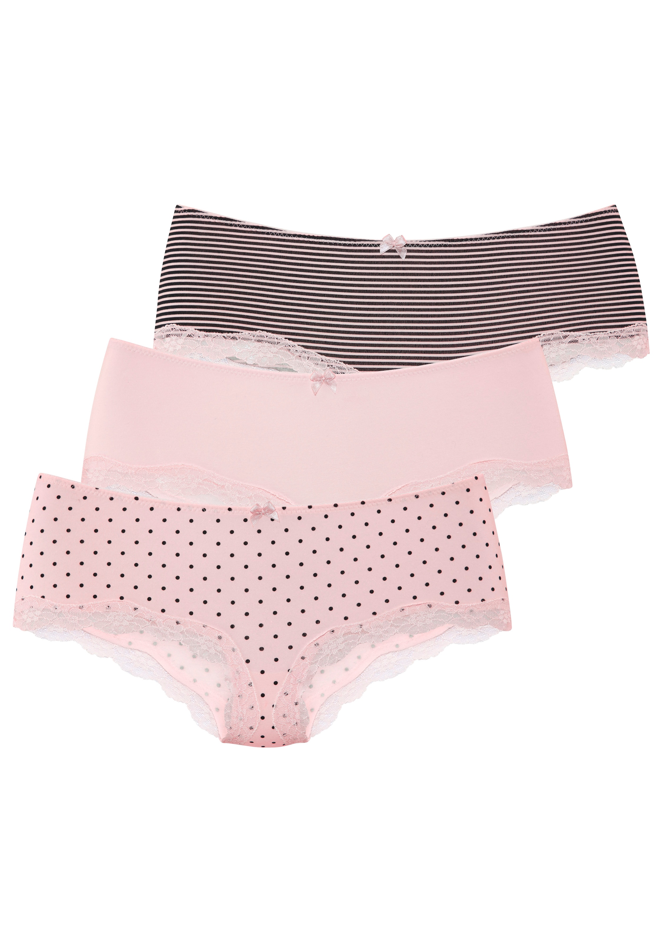 LASCANA Panty 3er-Pack,  aus elastischer Baumwolle mit zarter Spitze