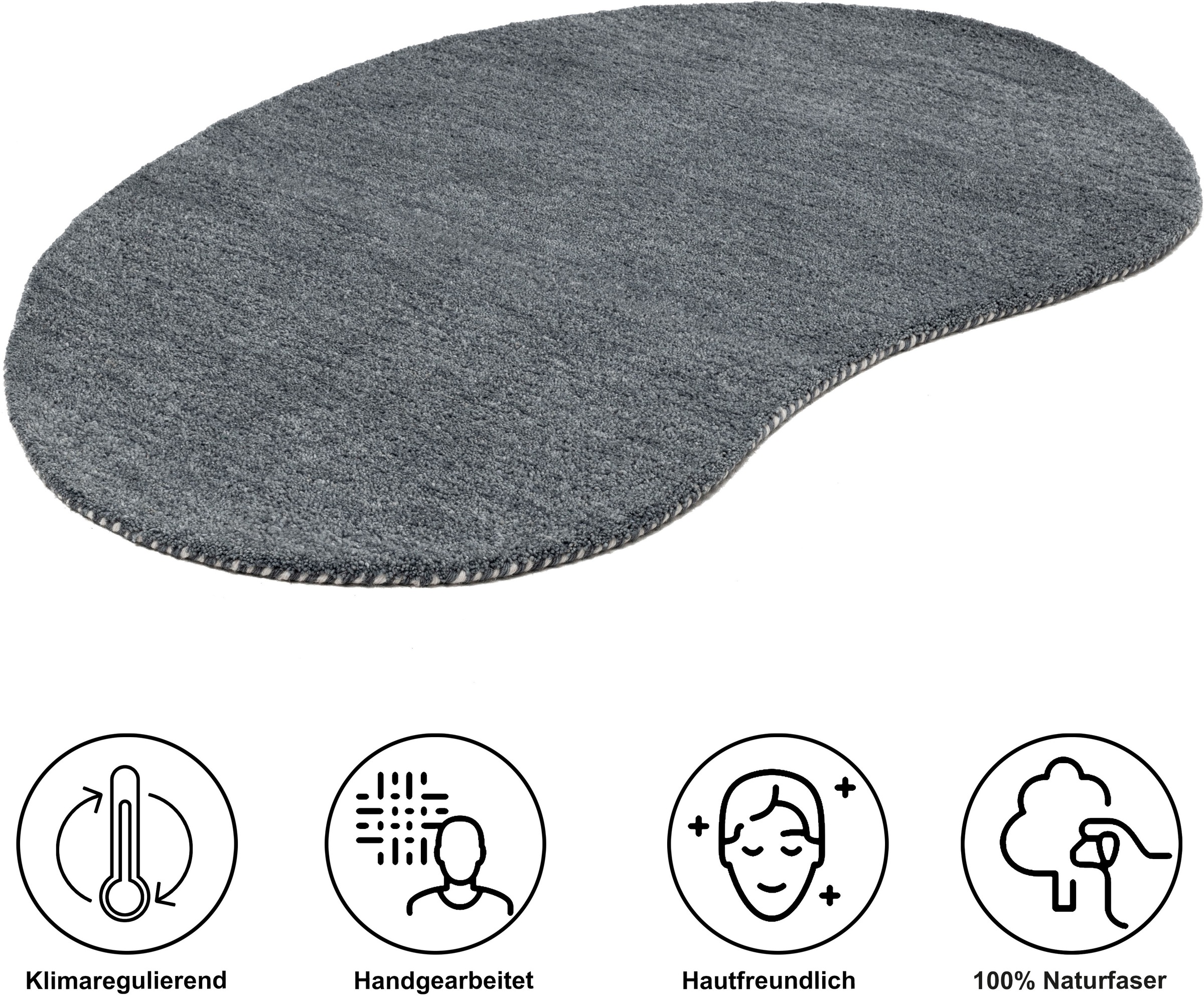 THEKO Wollteppich »Gabbeh Uni, Handgefertigt, Teppich, meliert, reine Wolle,« oval 14 mm Höhe Schlafzimmer, Wohnzimmer, Esszimmer, auch als Läufer, eckig  oder rund