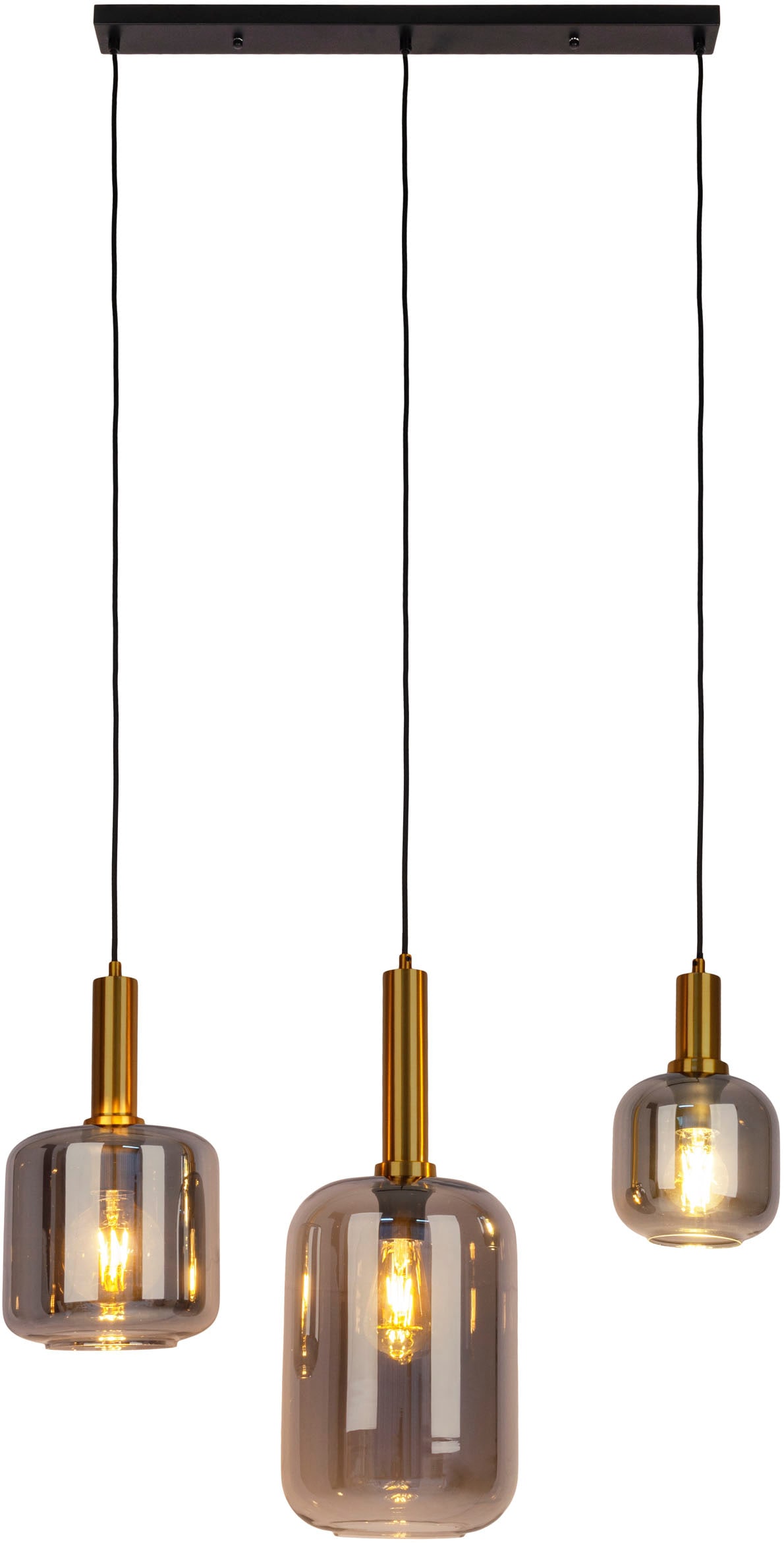 näve Pendelleuchte »Fumo«, 3 flammig, Leuchtmittel E27 | ohne Leuchtmittel, aus Metall in Schwarz/Gold und Rauchglas, Länge ca. 83 cm, Höhe 150 cm