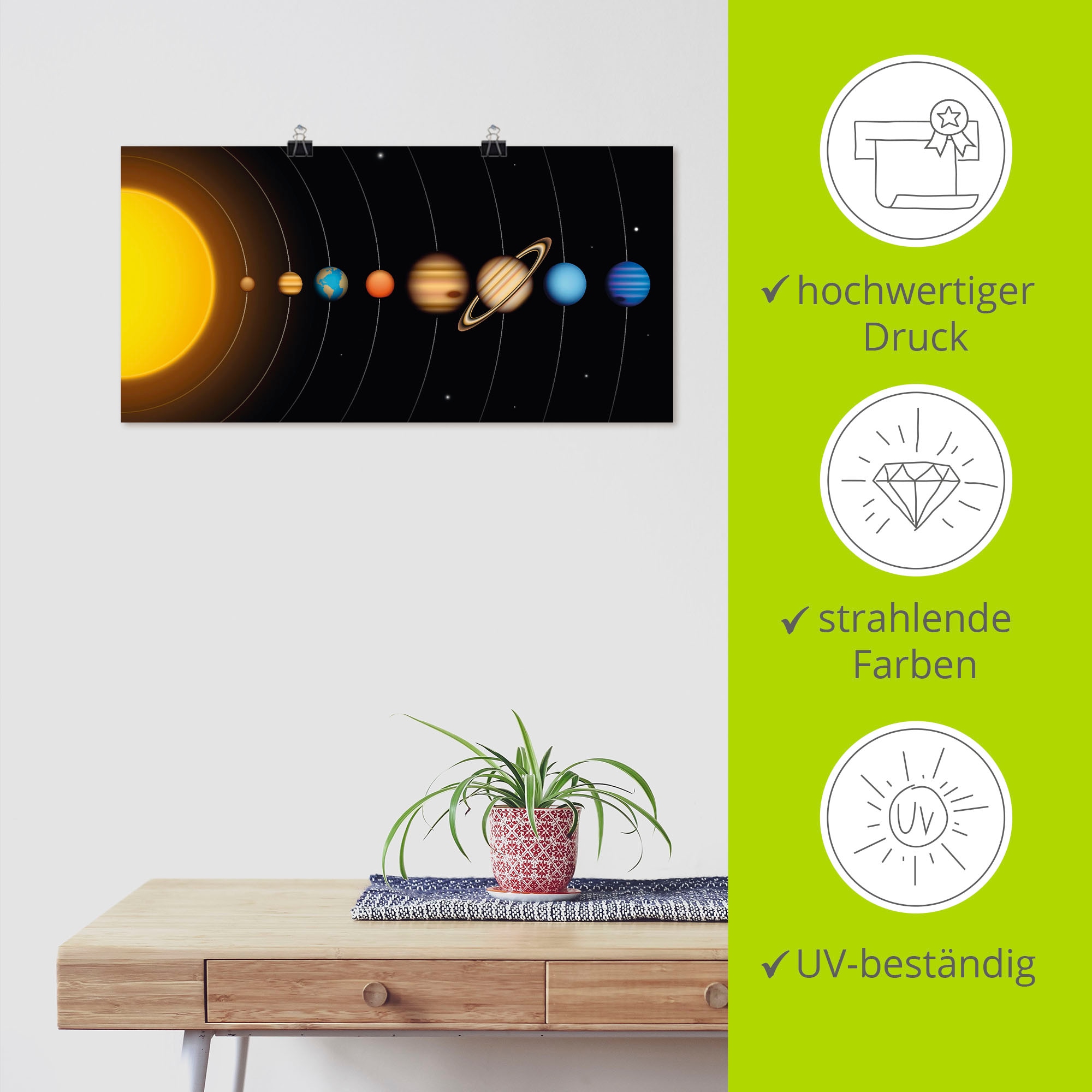 Artland Wandbild »Vector Sonnensystem mit Planeten« Sonnensystem 1 Stk. tlg. als Alubild, Outdoorbild, Leinwandbild, Poster, Wandaufkleber