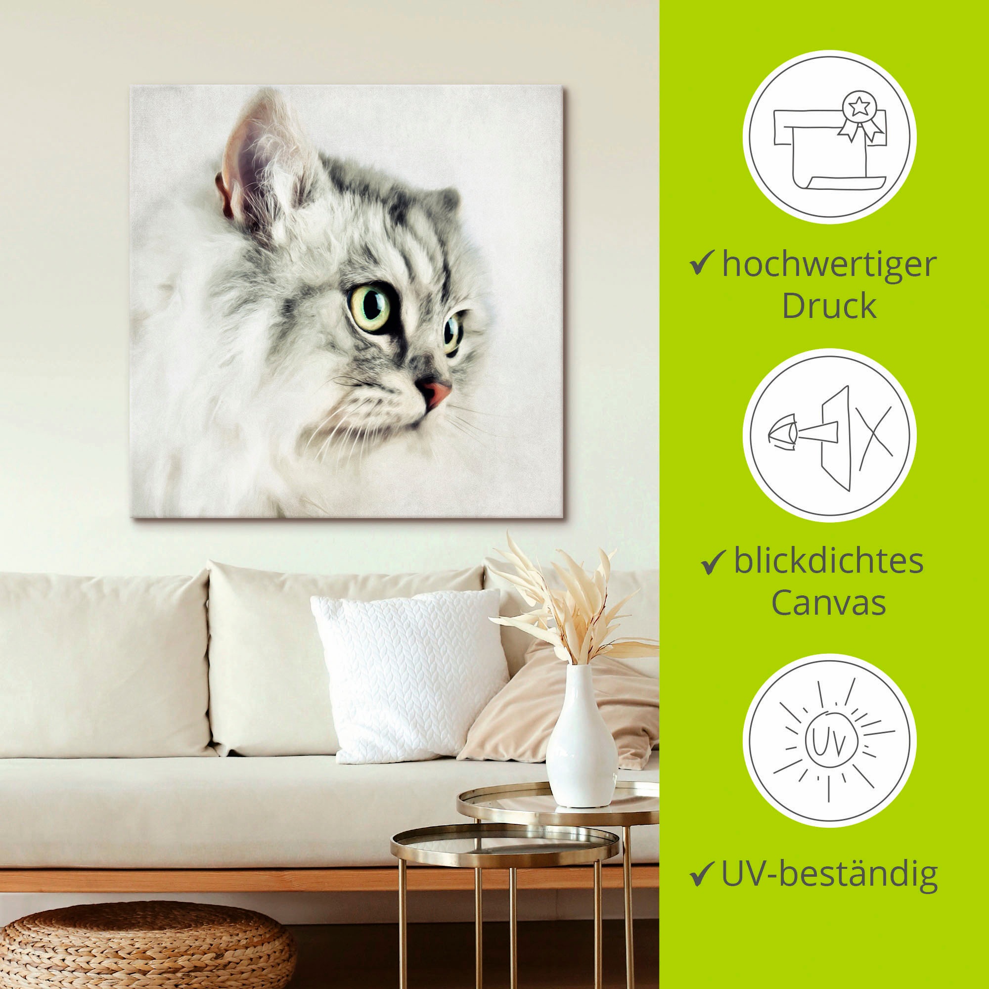 Artland Wandbild »Katzenporträt«, Haustiere, (1 St.), als Leinwandbild, Poster, Wandaufkleber in verschied. Größen