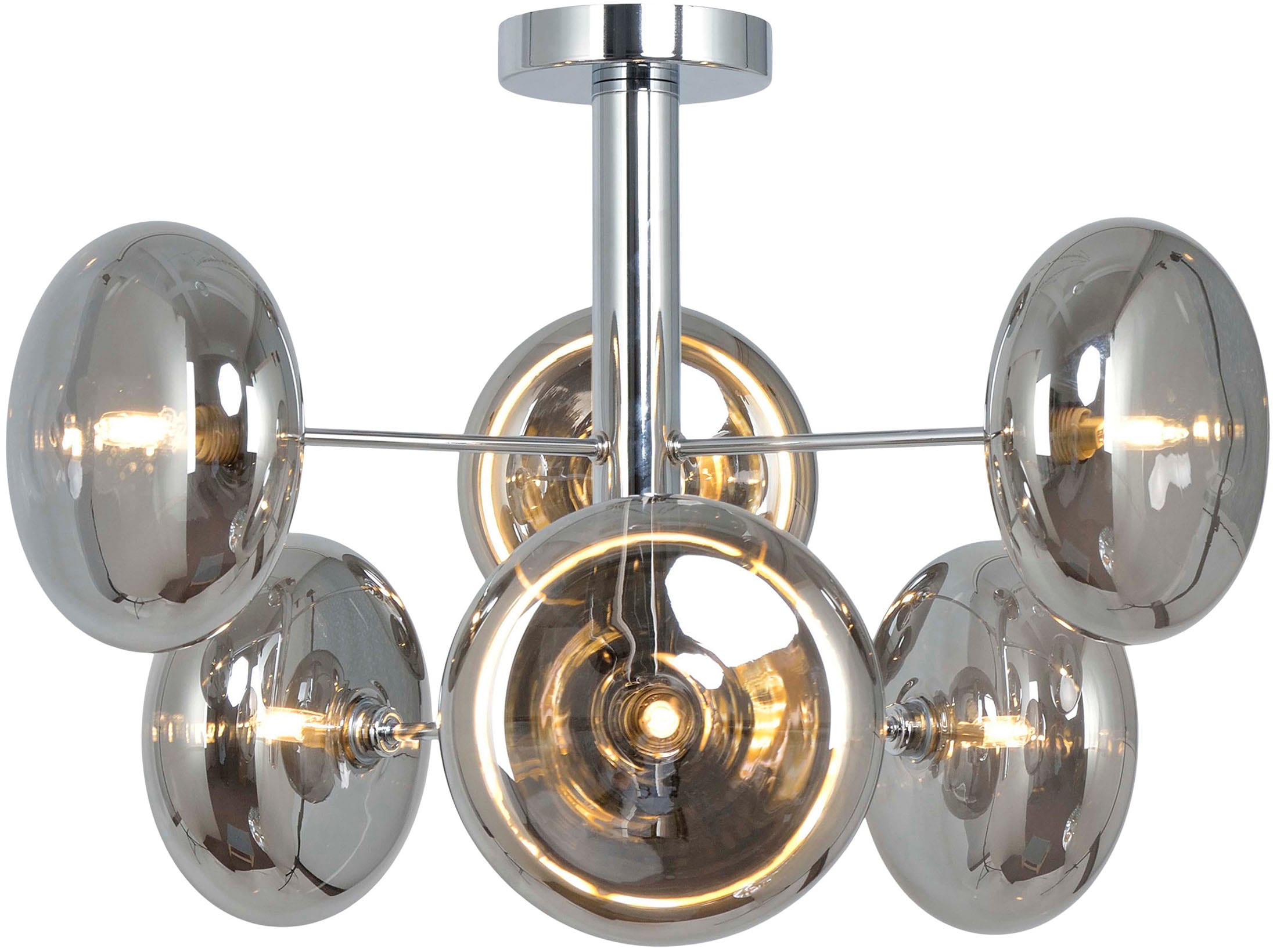 näve Deckenleuchten »Orion«, 6 flammig, Leuchtmittel G9 | ohne Leuchtmittel, Glasschirme, 6flg. G9, exkl. Leuchtmittel, chrom-smokey, D: 53cm