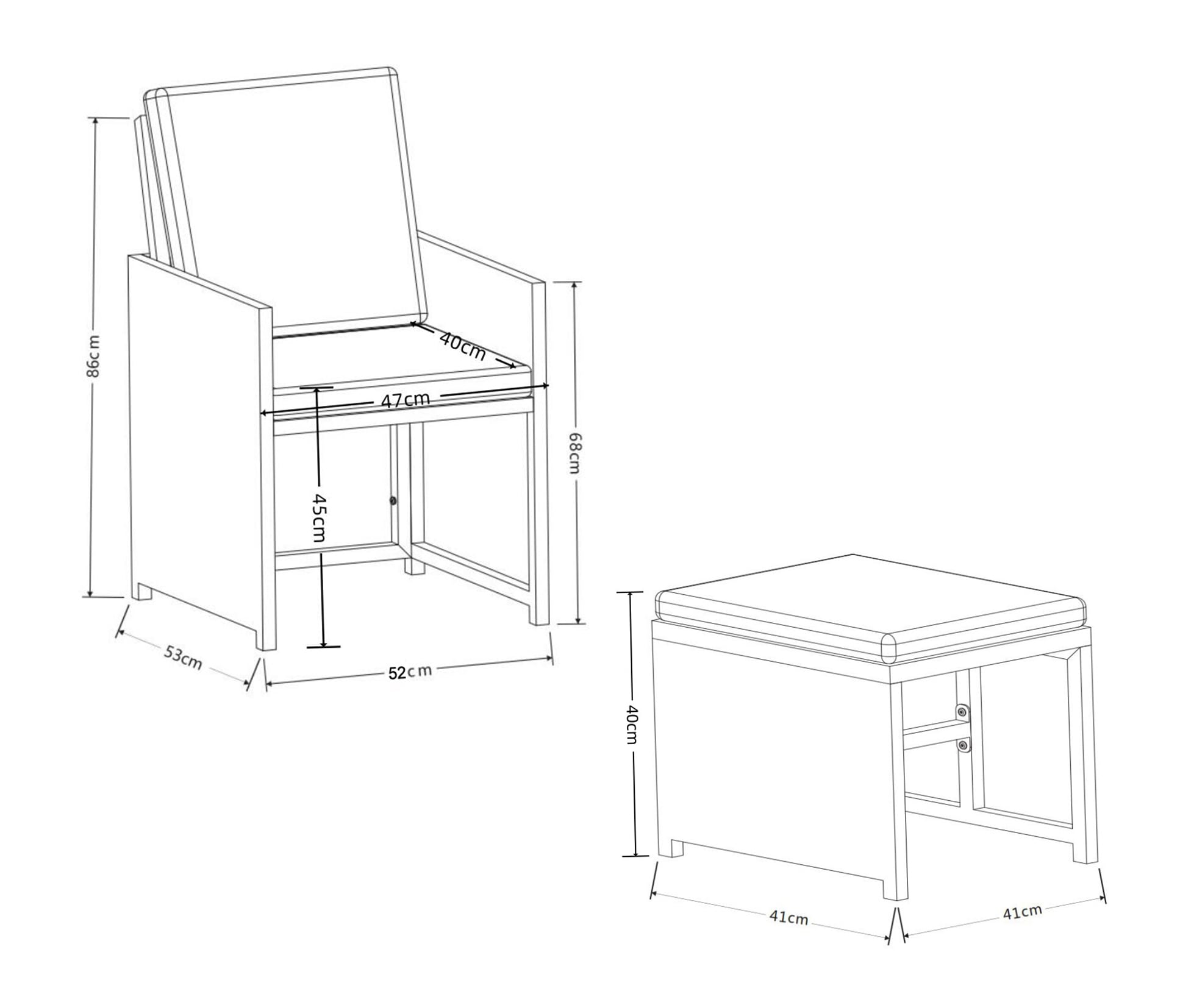 VCM Gartenstuhl »VCM 4-tlg. Set Gartenstuhl | Loungestuhl Sessel | Maße pro Stuhl ca. H. 84 x B. 53 x T. 53 cm | Rattan | Balkonstuhl mit Sitzkissen - Raloso«, 4 St.