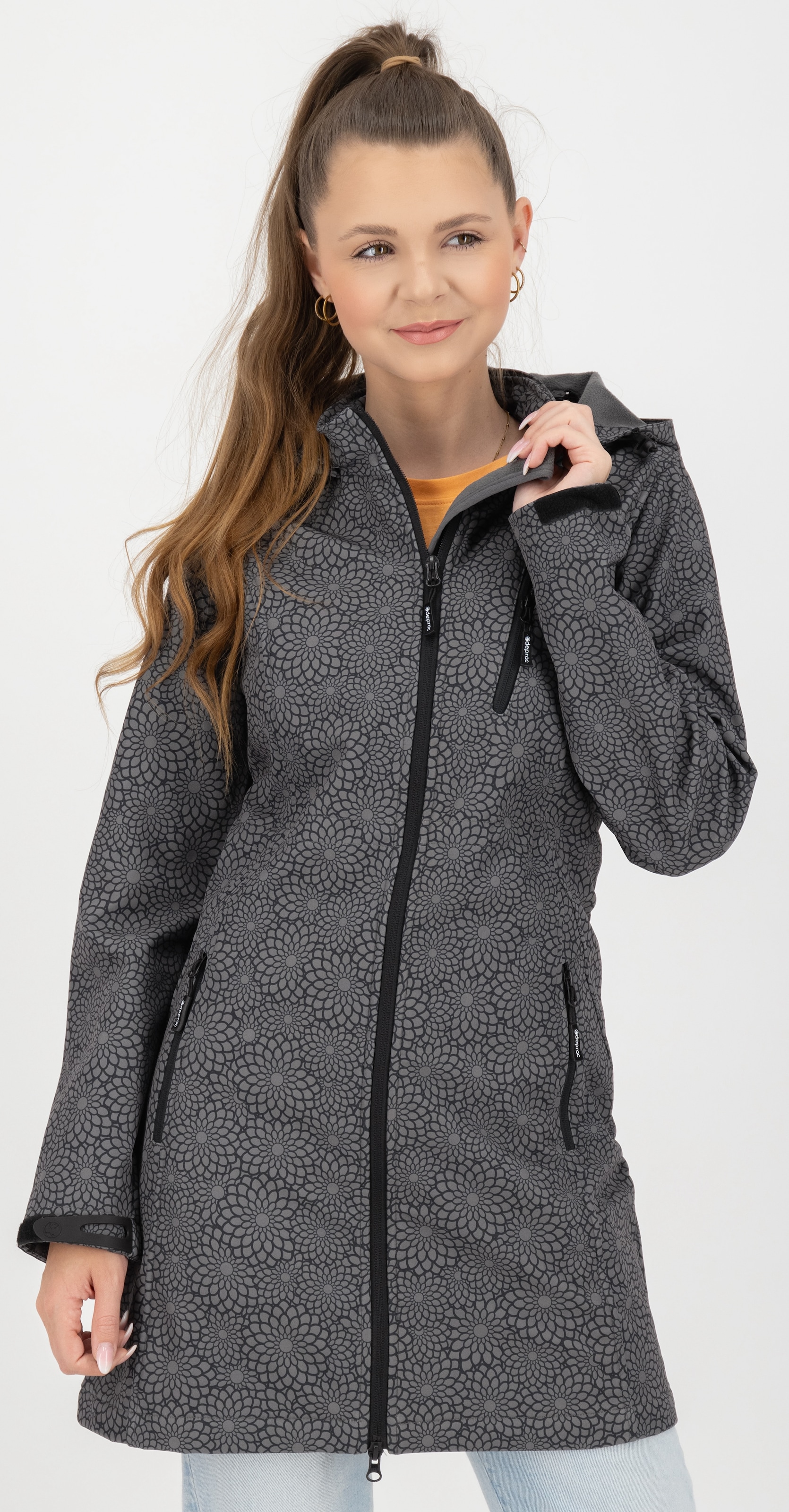 DEPROC Active Softshellmantel »SHELBY PEAK XII Softshell Kurzmantel Longjacket« leichter Softshell Kurzmantel mit abnehmbarer Kapuze