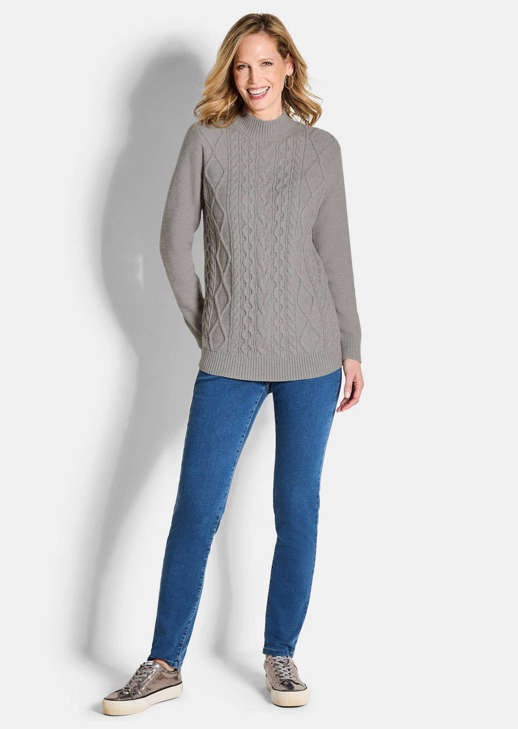 GOLDNER Strickpullover »Langarm Viskoseoberteil im Zopfmuster« Stehbund