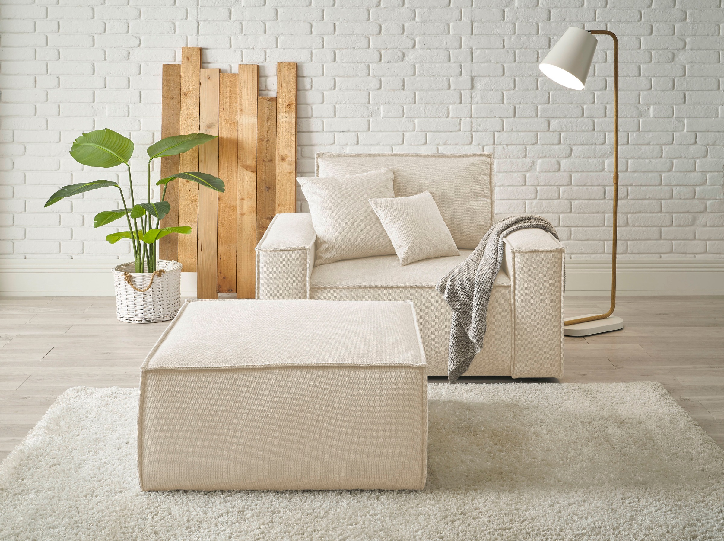 OTTO home Loveseat »FINNLEY Struktur fein, Loveseat & Hocker im Set, inkl. Zierkissen« 2 Stk. tlg. verfügbar in den Stoffqualitäten Bouclé, Struktur fein und Mega Cord