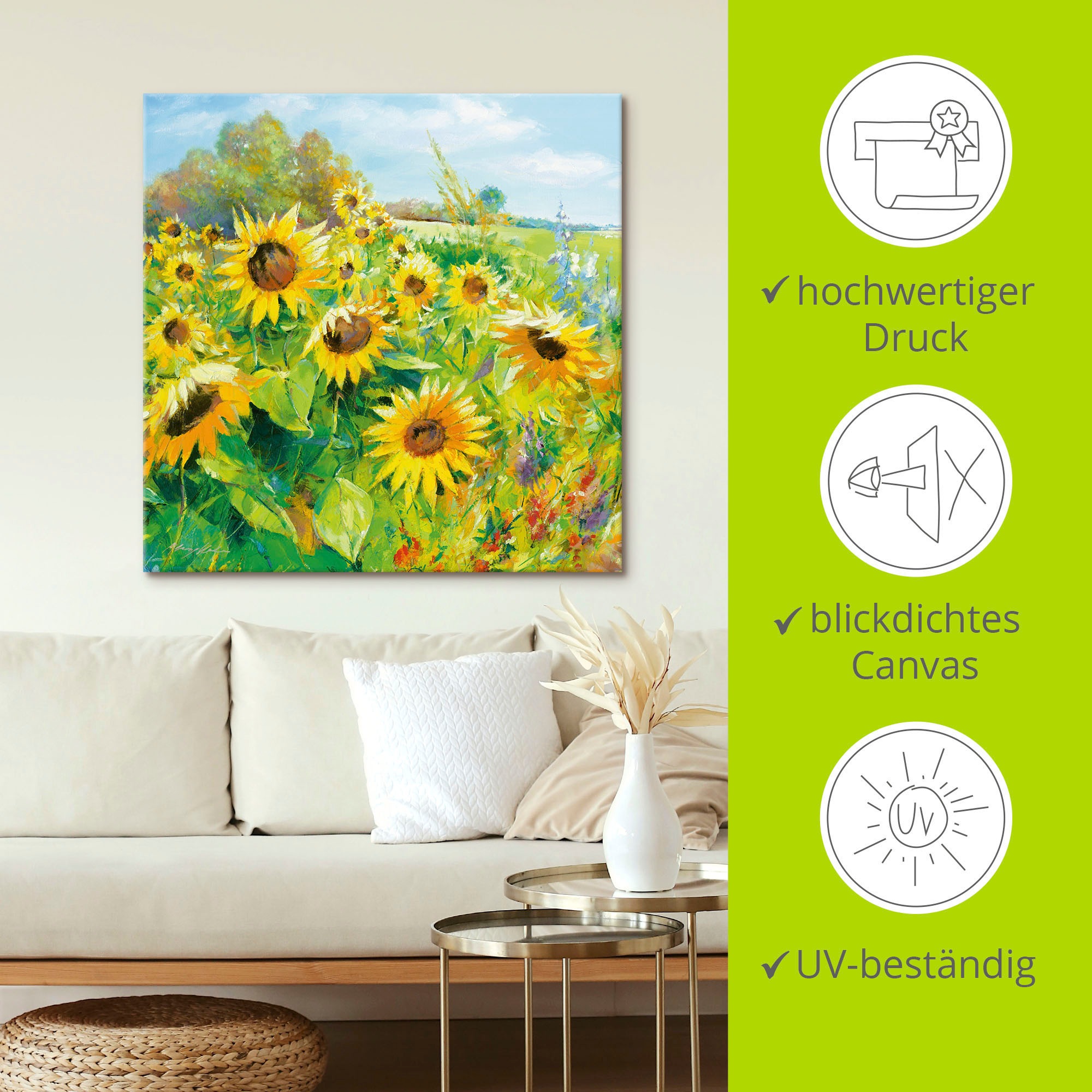 Artland Wandbild »Sommerwiese mit Sonnenblumen«, Blumenwiese, (1 St.), als Alubild, Outdoorbild, Leinwandbild, Poster, Wandaufkleber