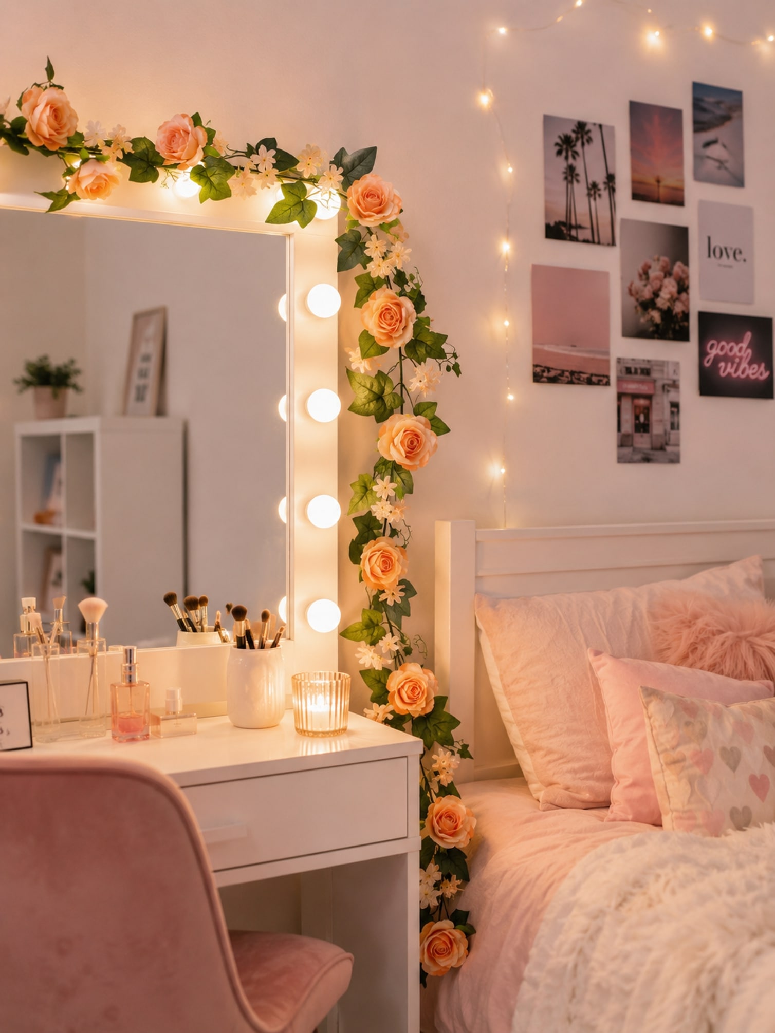 I.GE.A. Kunstblume »Girlande Rosen mit Blüten 185cm für Hochzeit Party Garten Geburtstag« Rosengirlande Pflanze Dekoblume Blumengirlande Künstlich Seidenblumen