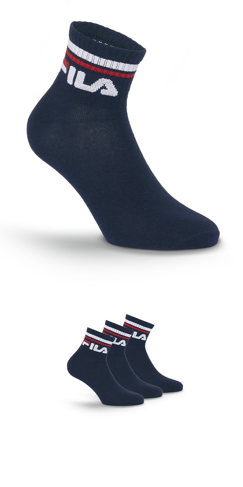 Fila Kurzsocken 3 Paar tlg. Cotton-Mix, Unisex, Kontraststreifen