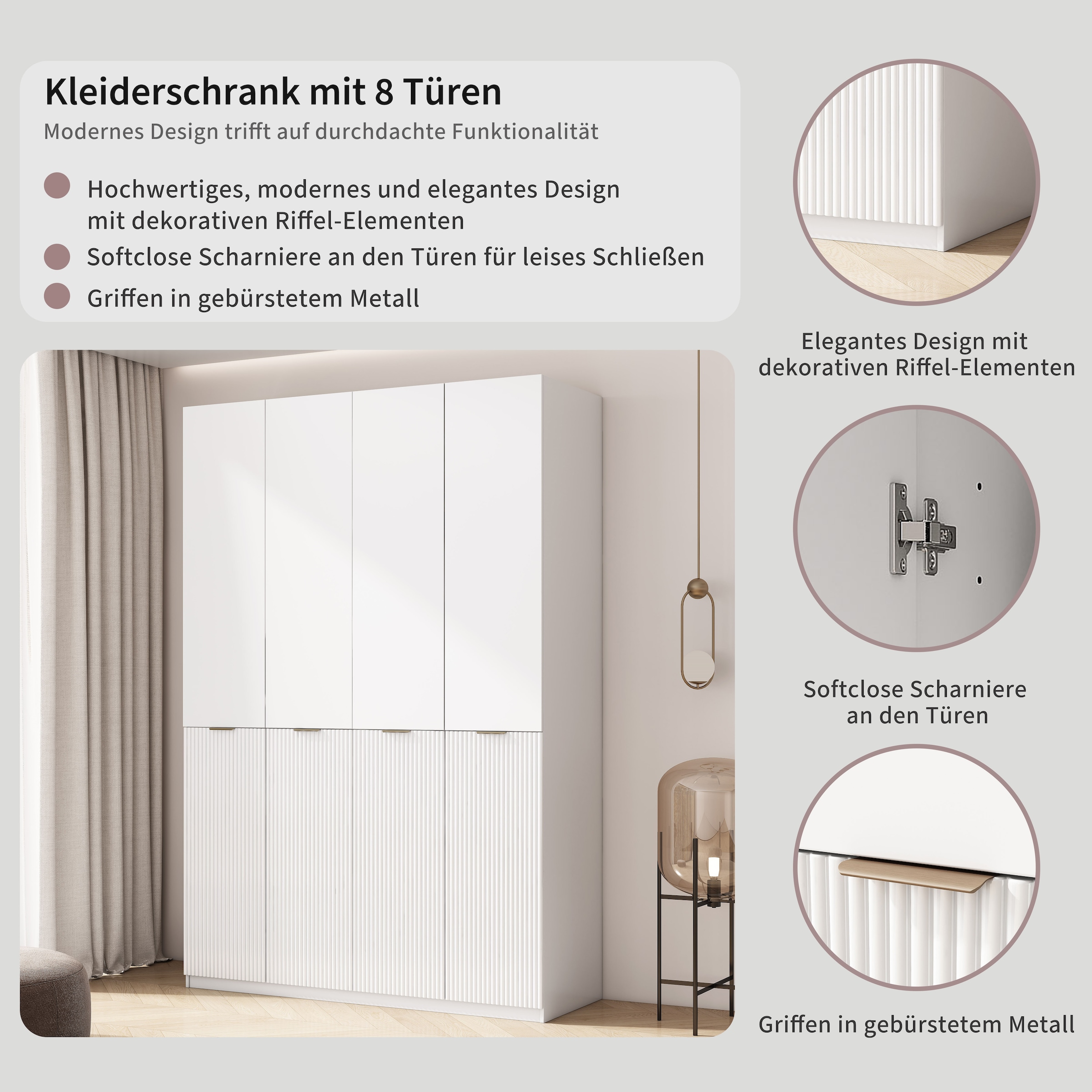 OTTO home Kleiderschrank »Jorella Schlafzimmerschrank Garderobe mit Softclose« eleganter Schlafzimmerschrank Rillendesign Trend Breite 161cm