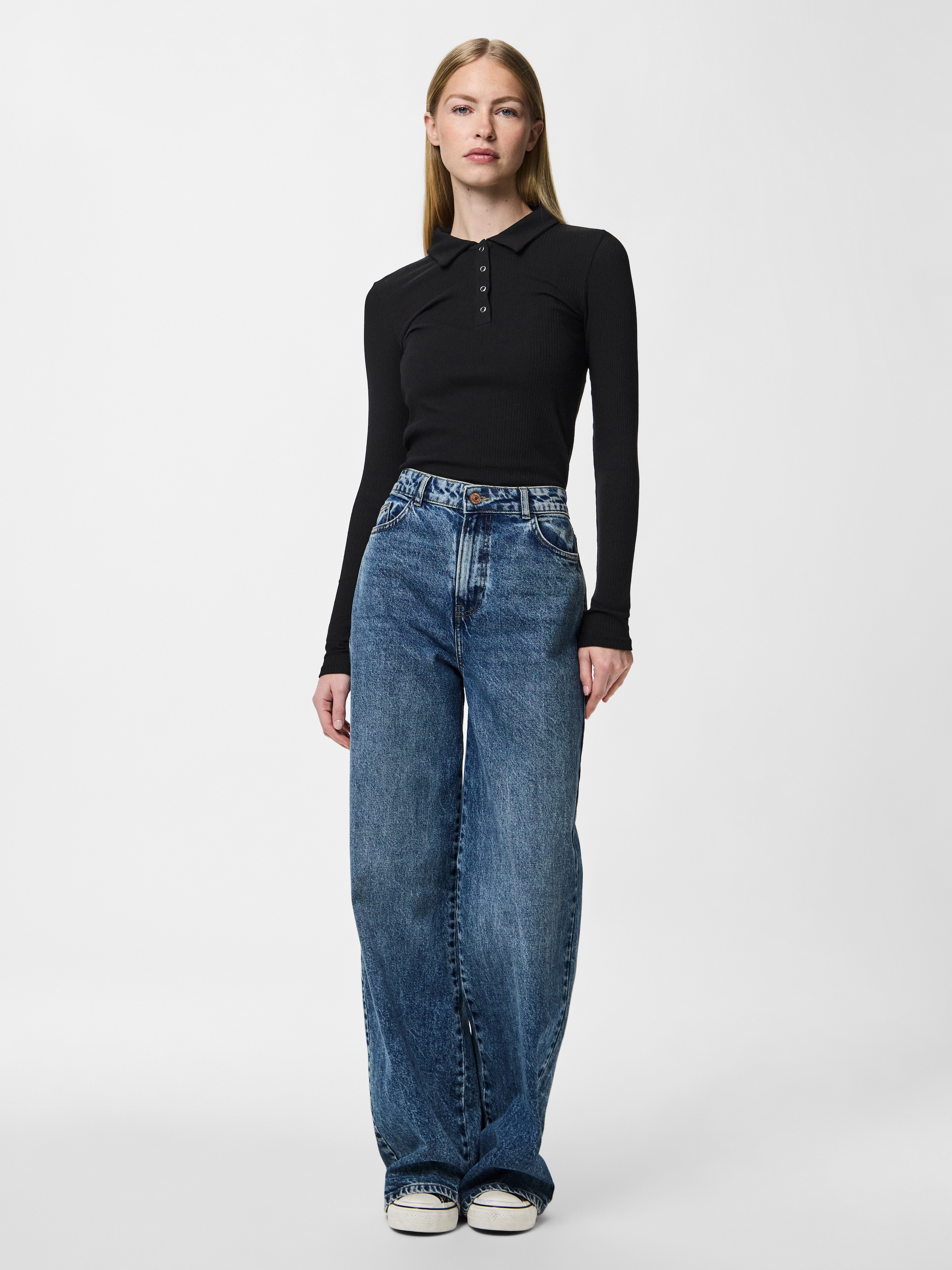 pieces Langarm-Poloshirt »PCKITTE LS POLO TOP JRS NOOS« mit gerippter Struktur