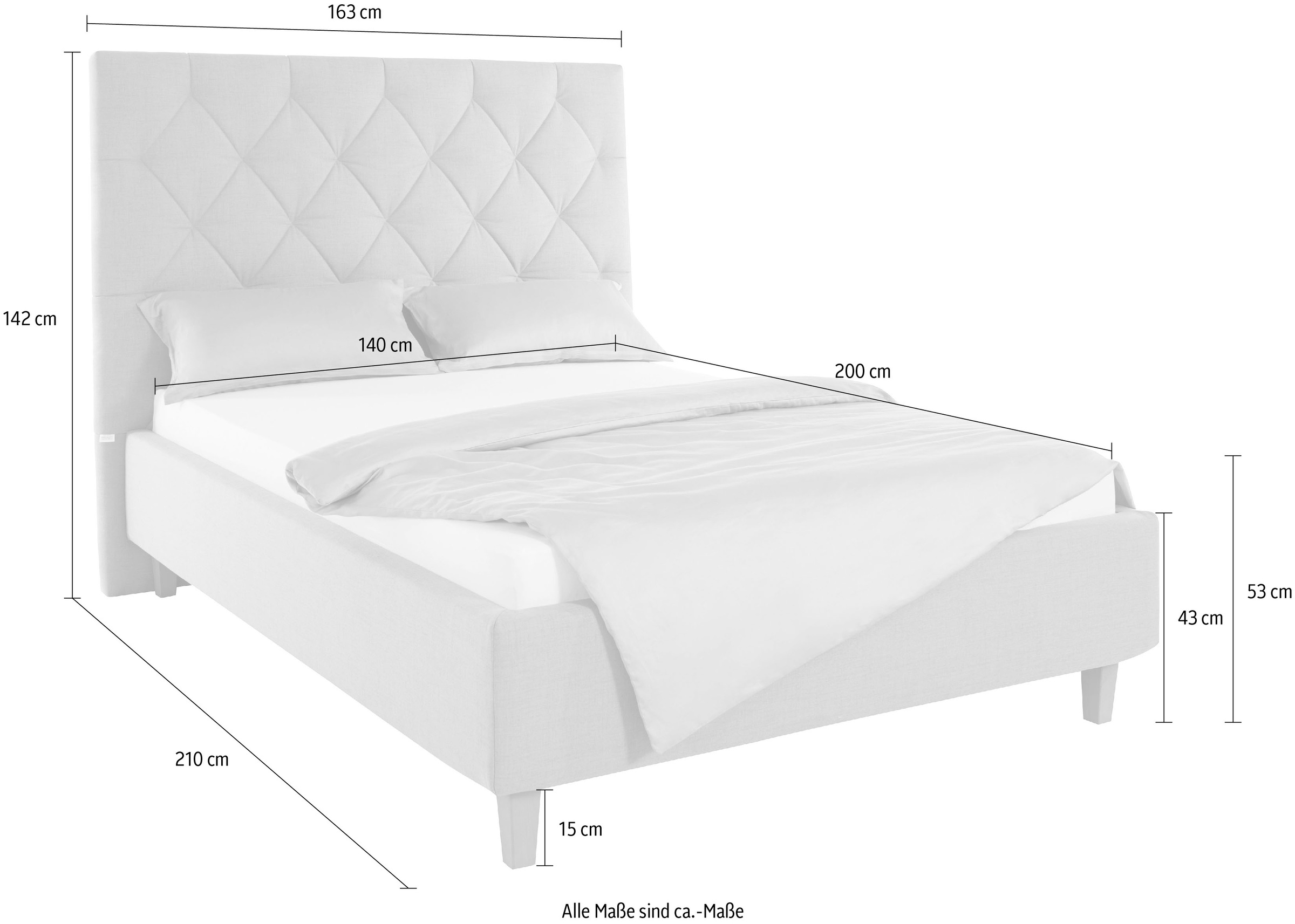 Guido Maria Kretschmer Home&Living Polsterbett »Sunley 140«, Kreuzsteppung, Kopfteilhöhe 142 cm, ohne oder mit Matratze/Lattenrost