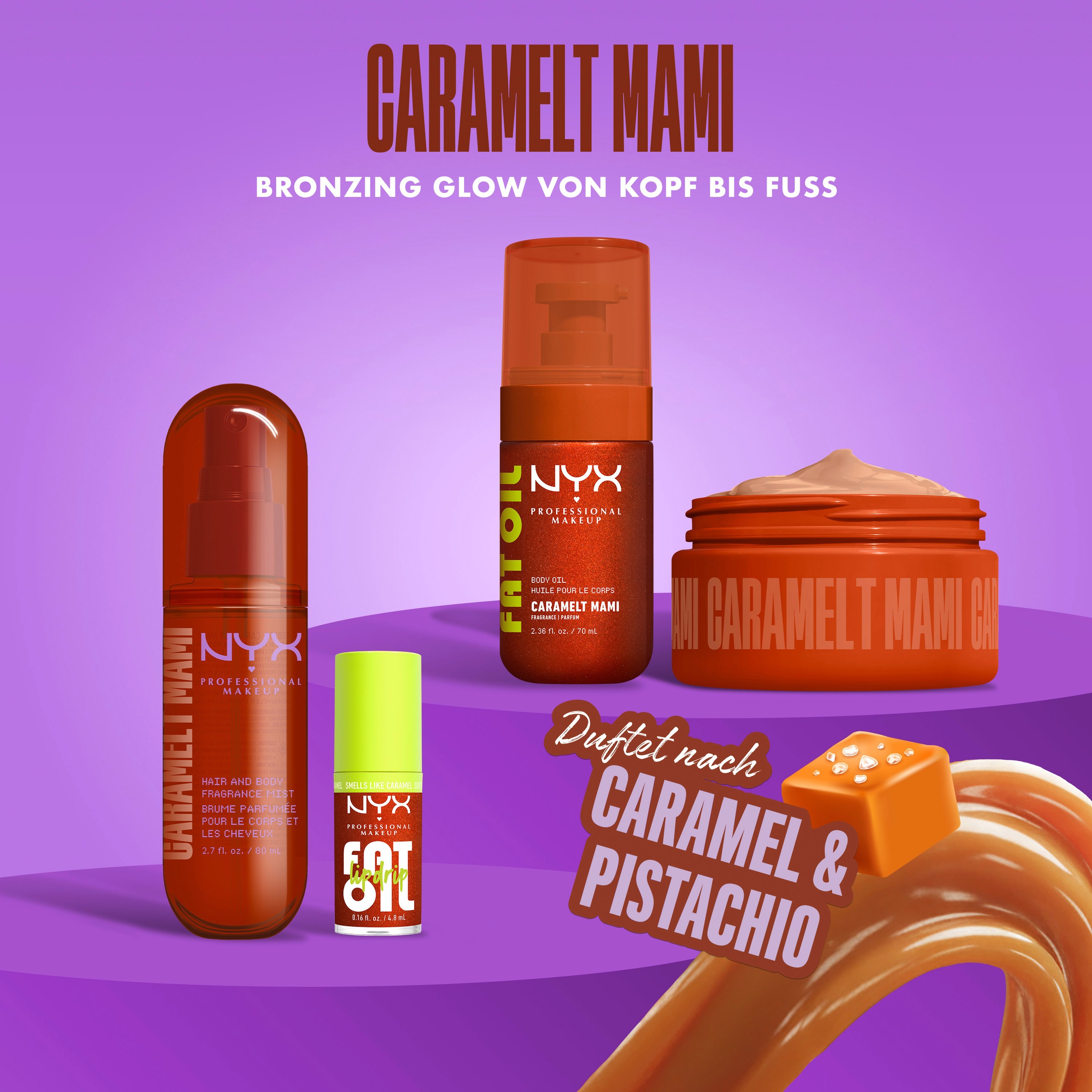 NYX PROFESSIONAL MAKEUP Bodyspray »CARAMELT MAMI HAIR & BODY MIST« duftet nach Karamell & Pistazie