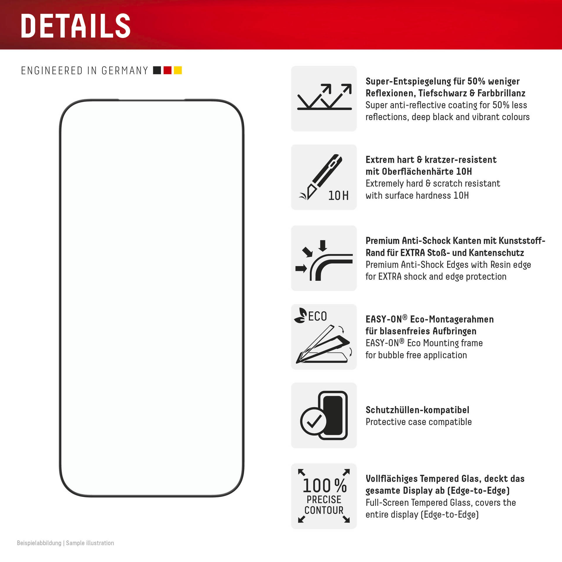 Displex Displayschutzglas »Premium Glass Screen Protector Full Cover«, für Apple iPhone 17 Pro Max, Displayschutzfolie, Schutzfolie, Bildschirmschutz, kratz- & stoßfest