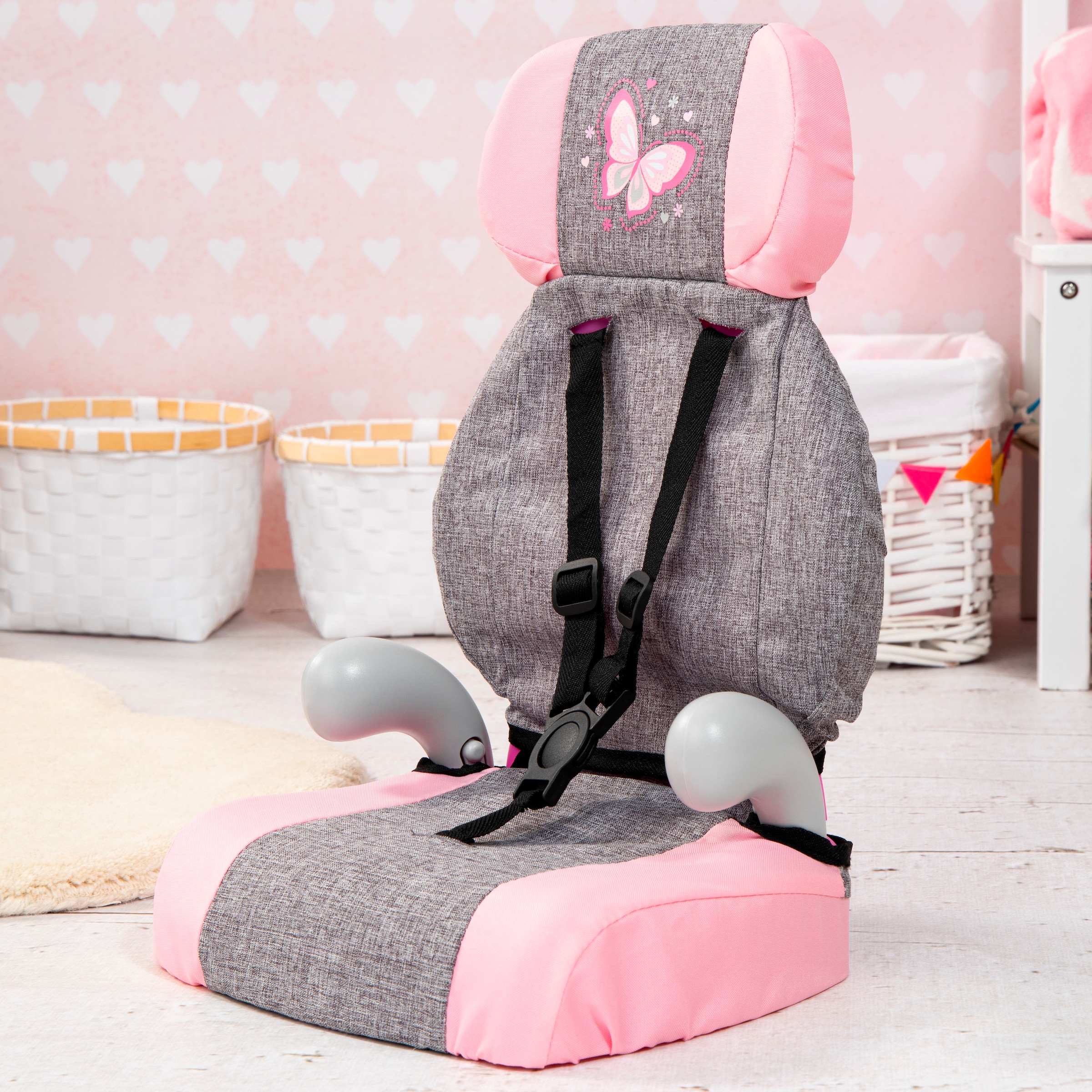 Bayer Puppen Autositz »Deluxe grau/rosa Schmetterling«