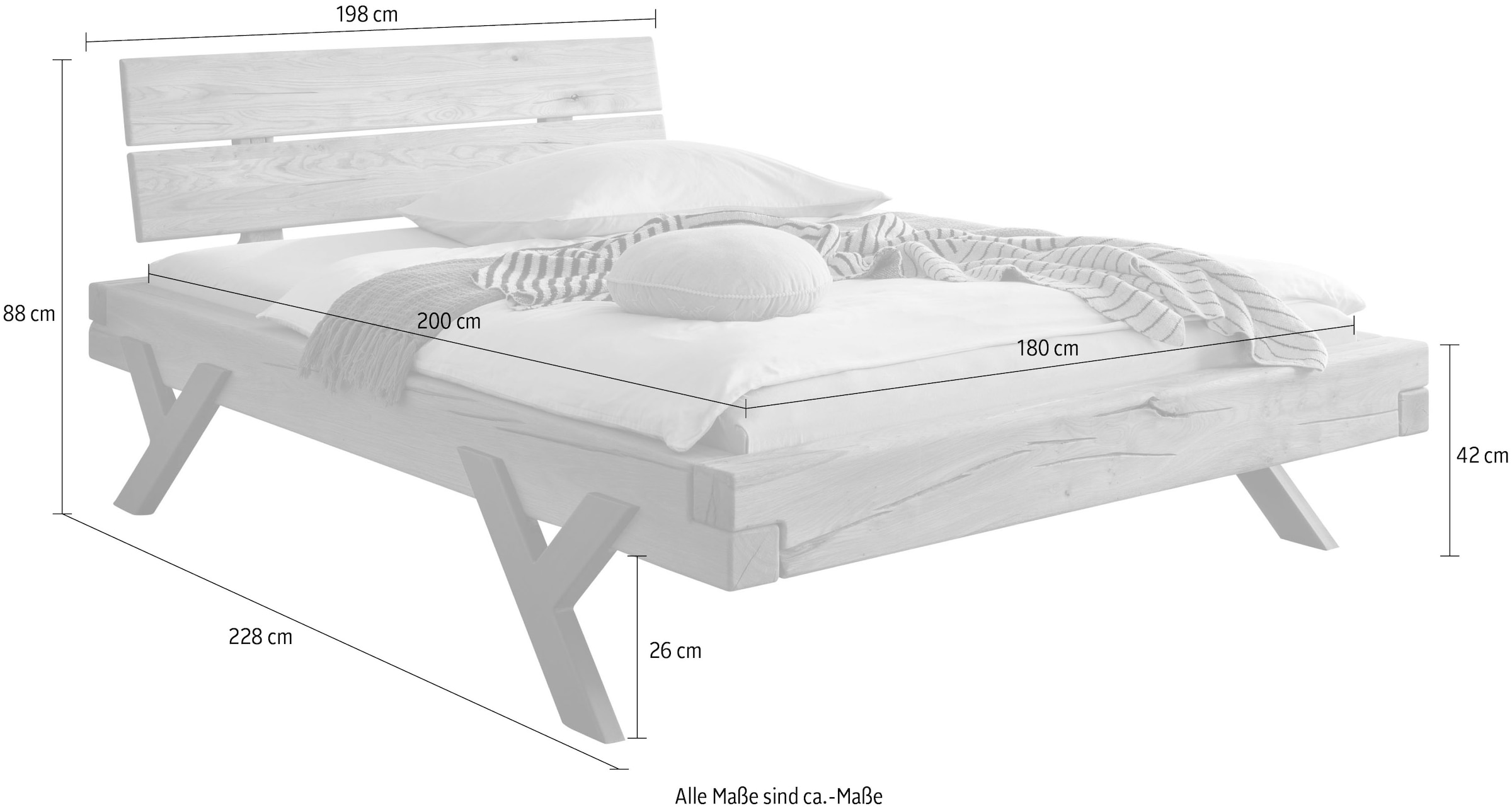 Home affaire Massivholzbett »Ultima Balkenbett Doppelbett, Füße aus Metall in Y-Form«, (hohe Belastbarkeit: 200kg je Seite), FSC®-zertifizierte Wildeiche oder Fichte, viele Breiten zur Auswahl