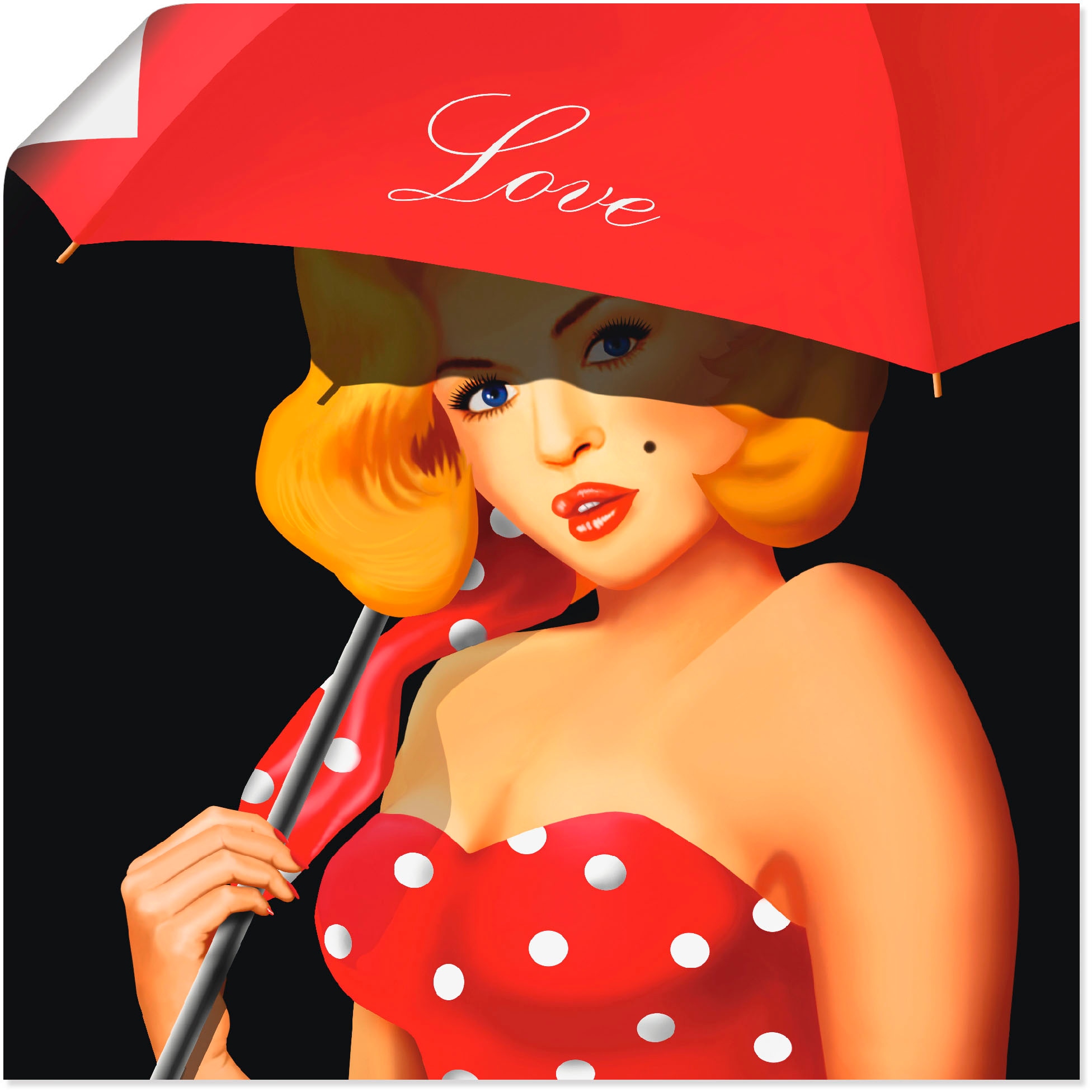 im Frau, (1 als Größen »Pin-Up St.), Regenschirm«, oder bestellen rotem Shop Artland unter Leinwandbild, Poster OTTO Alubild, Online Girl versch. in Wandbild Wandaufkleber