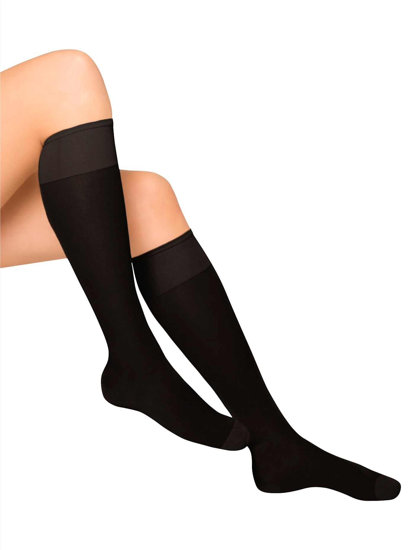 DamenStützkniestrümpfe2Paartlg. in schwarz, Größe 0