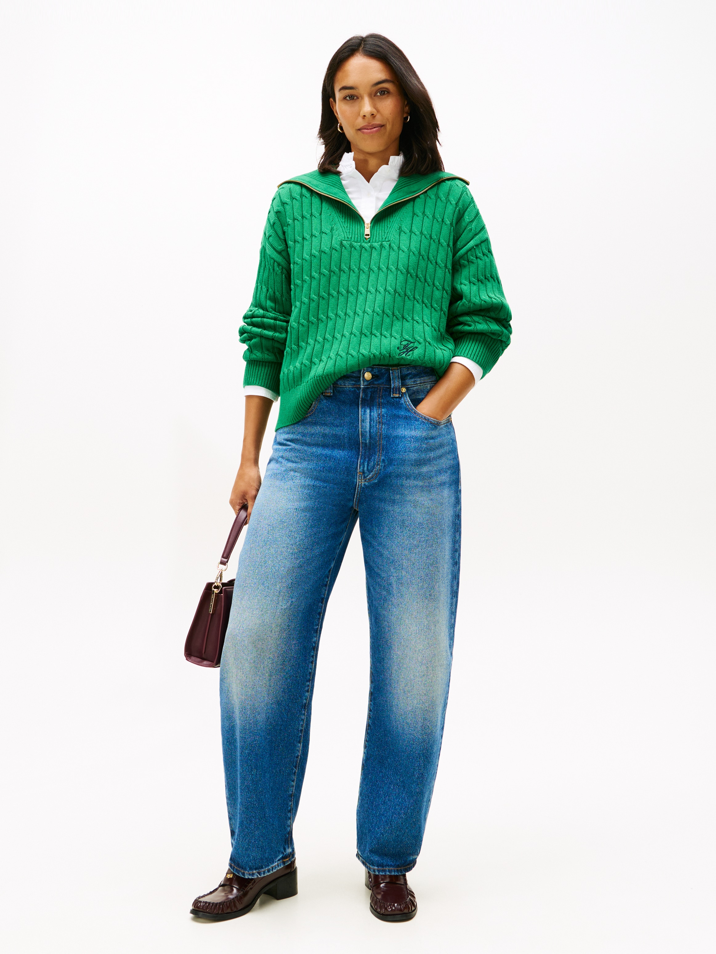 Tommy Hilfiger Troyer »CO CABLE MID GG 1/2 ZIP LS SWT« mit Zopfmuster