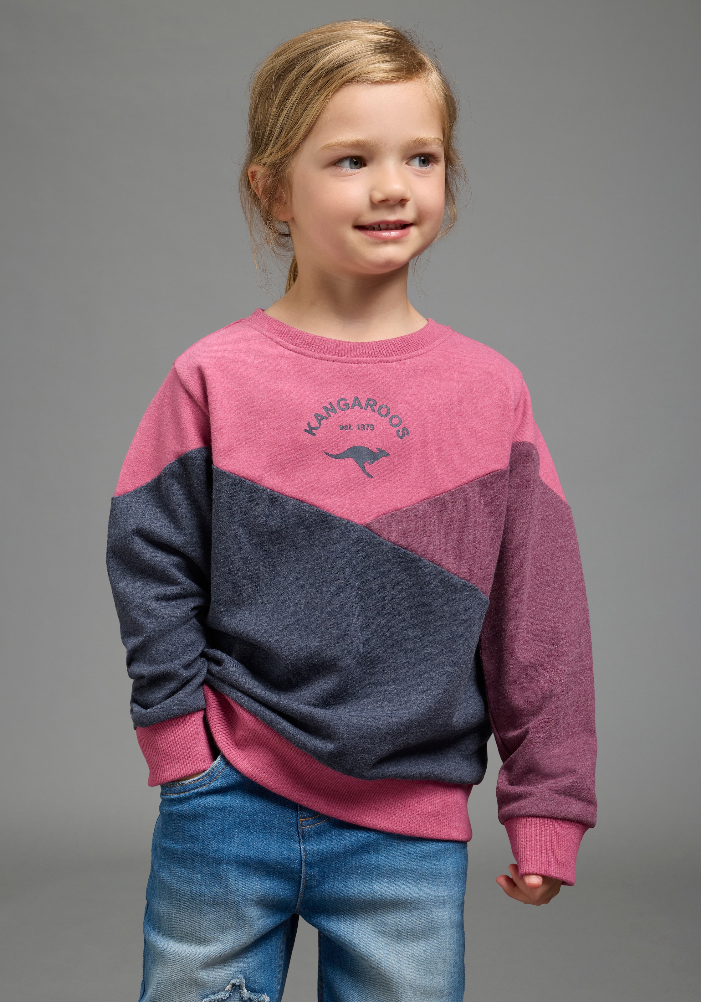 KangaROOS Sweatshirt »Colorblocking für kleine Mädchen«, Colorblocking-Design, Langarm, lockere Passform, mit Logodruck
